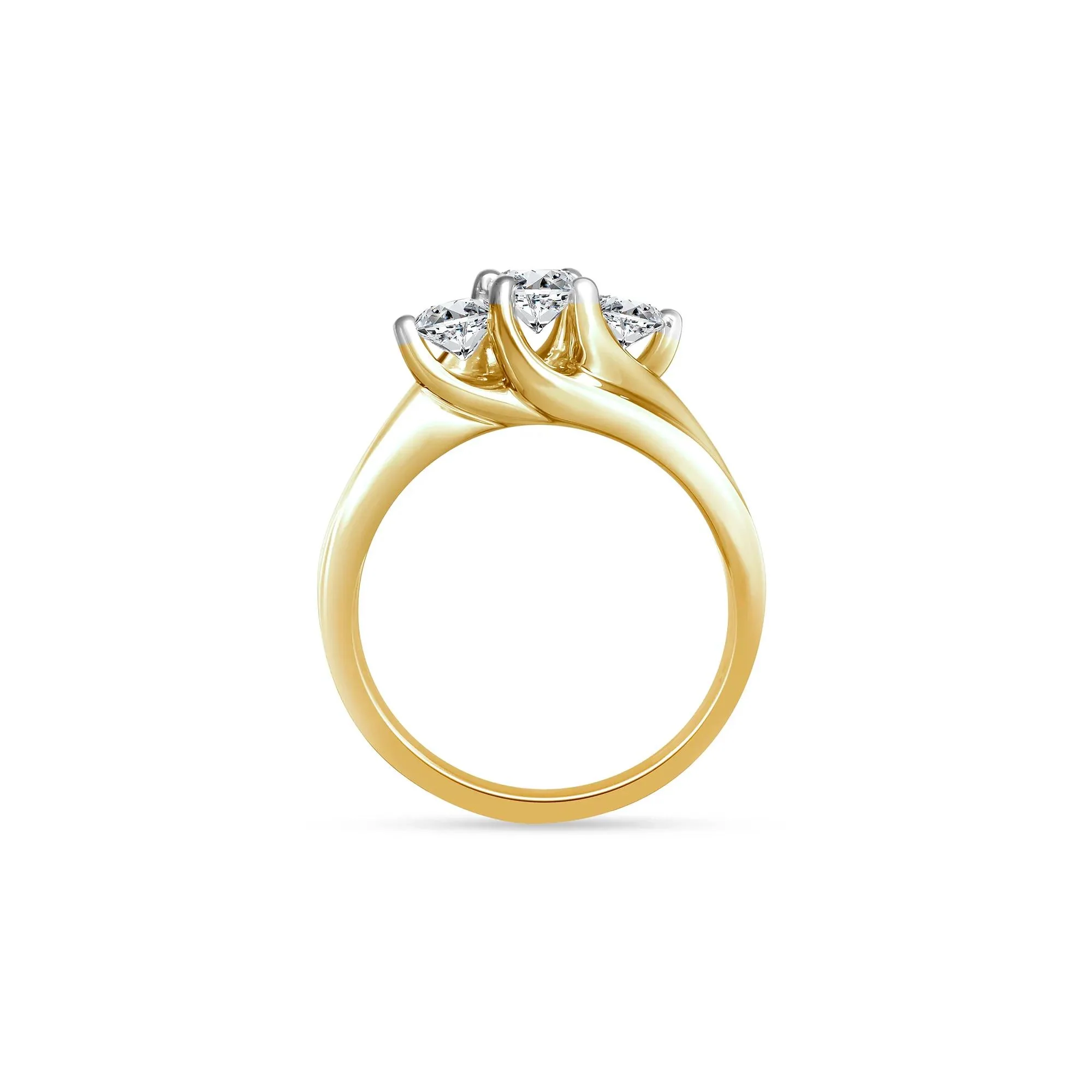 1 CT. Tw. Diamond Three-Stone Ring 14K Yellow Gold Round Brilliant Cut Size 10 2.5mm - Image 2