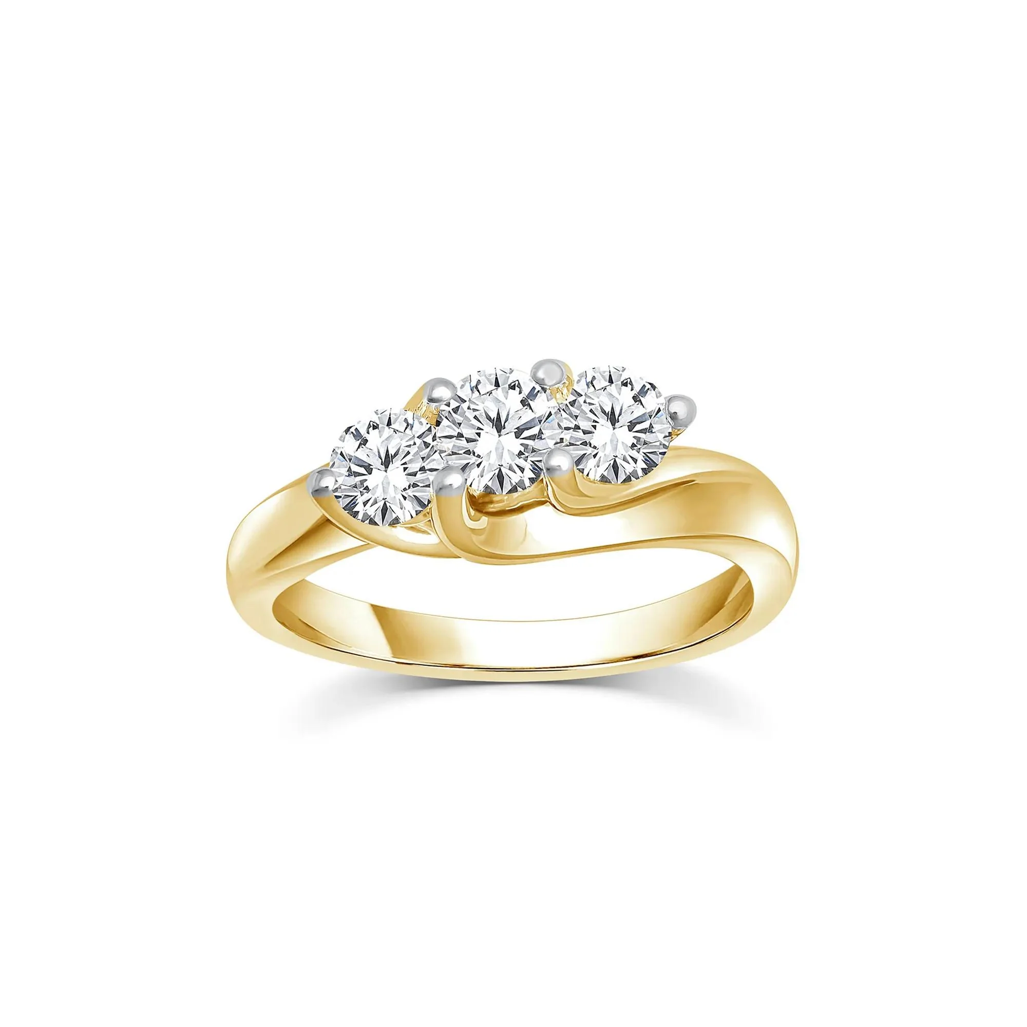 1 CT. Tw. Diamond Three-Stone Ring 14K Yellow Gold Round Brilliant Cut Size 7.5 2.5mm