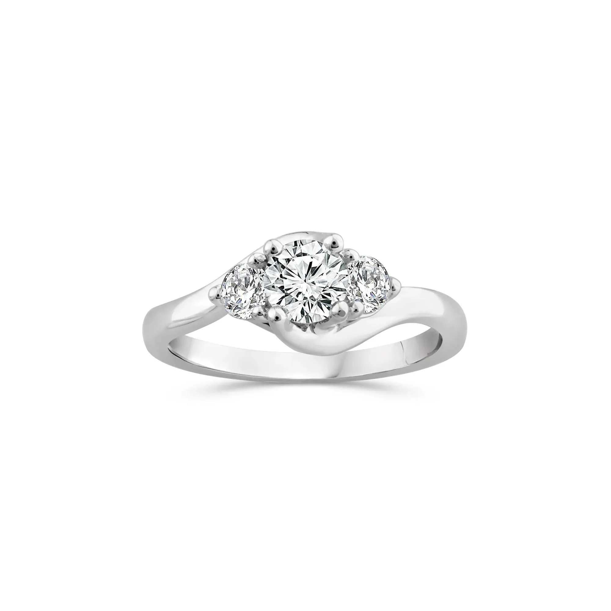 3/4 CT. Tw. Diamond Three-Stone Bypass Ring 14K White Gold Round Brilliant Cut Size 9.5 11.5mm