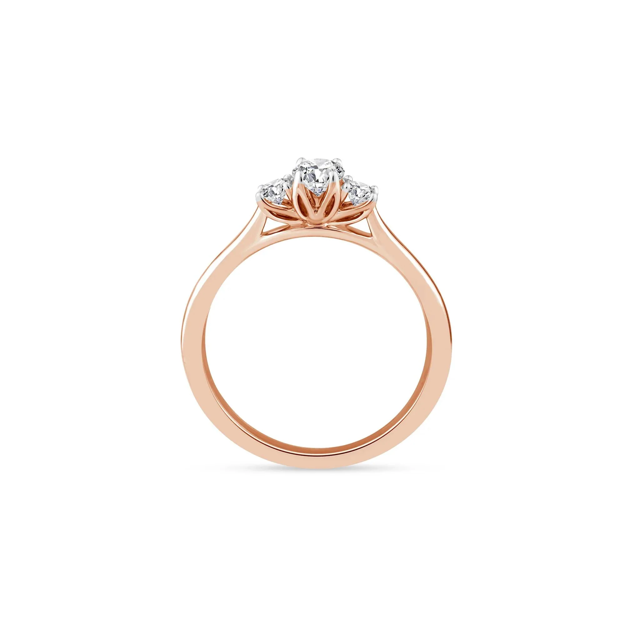 1/2 CT. Tw. Diamond Oval Center Three-Stone Ring 14K Rose Gold Round Brilliant Cut Size 6 2mm - Image 2