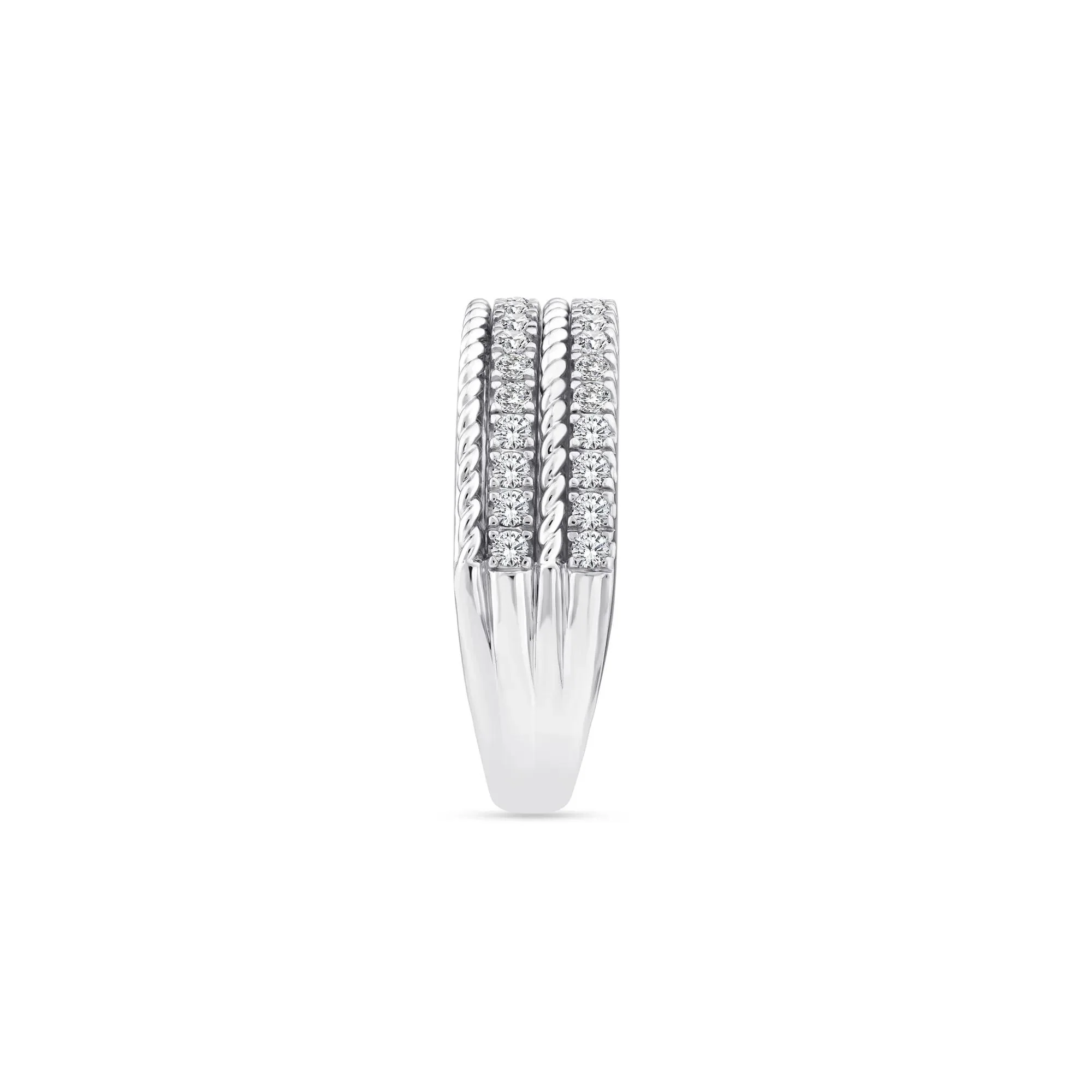 1/2 CT. Tw. Diamond Multi-Row Band Ring 14K White Gold Round Brilliant Cut Size 7 3mm - Image 2