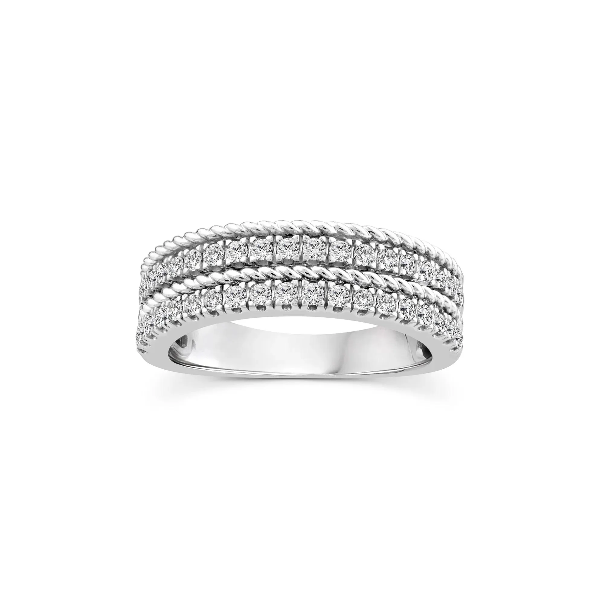 1/2 CT. Tw. Diamond Multi-Row Band Ring 14K White Gold Round Brilliant Cut Size 7 3mm - Image 3