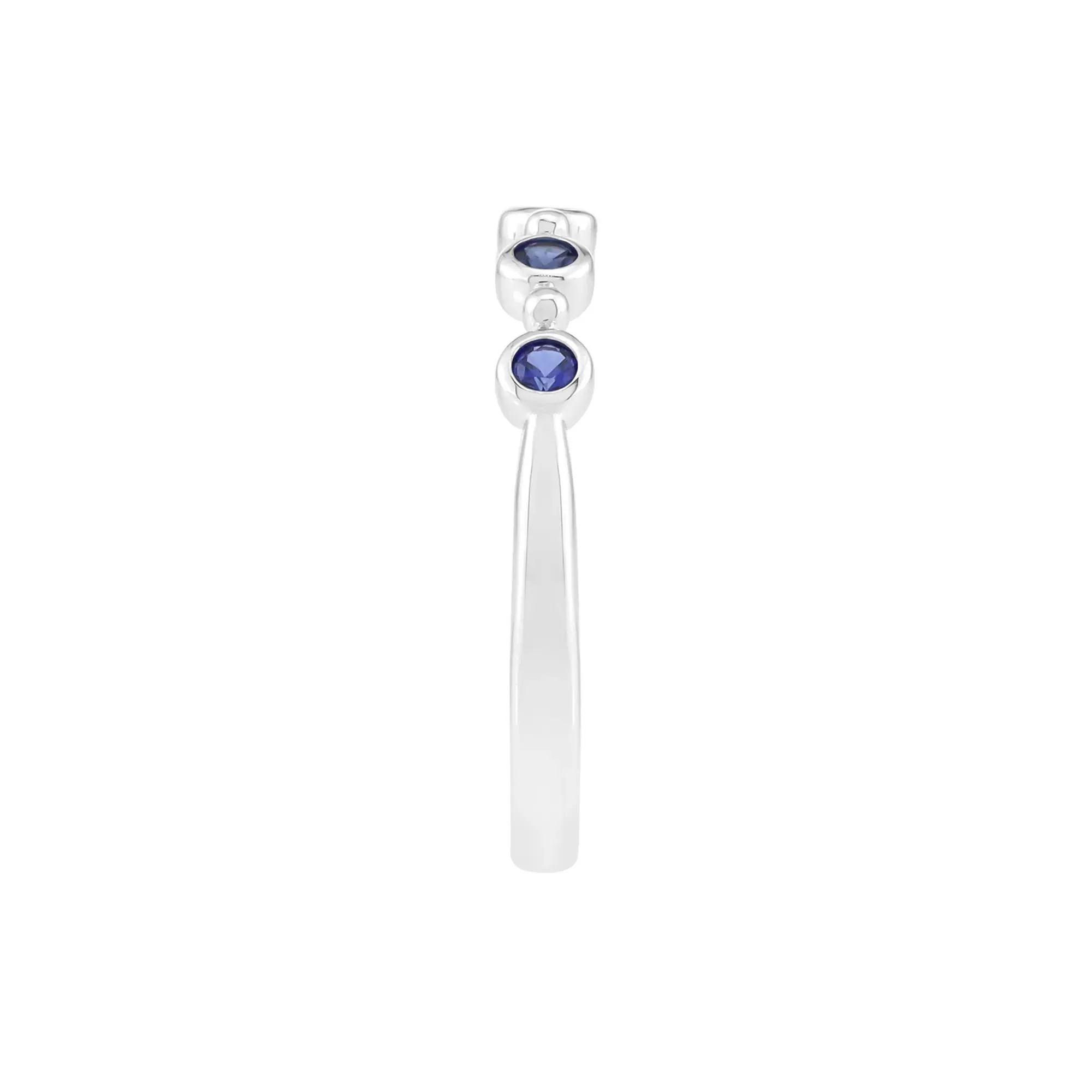 Lab-Created Blue Sapphire Bezel Stack Ring .925 Sterling Silver Round Brilliant Cut White Size 9.5 2mm - Image 3