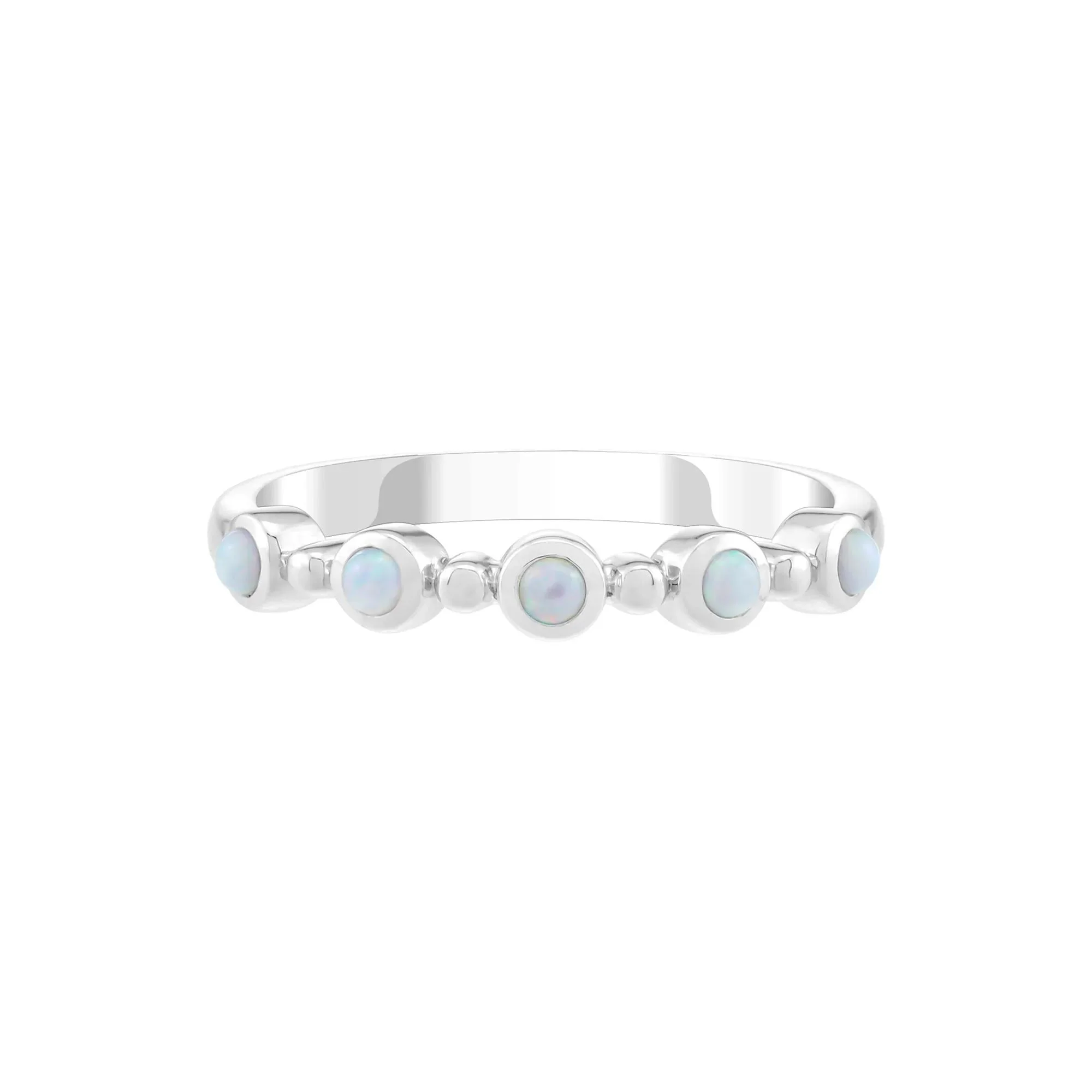 Lab-Created Cabochon Opal Bezel Stack Ring .925 Sterling Silver White Size 8.5 2mm - Image 2
