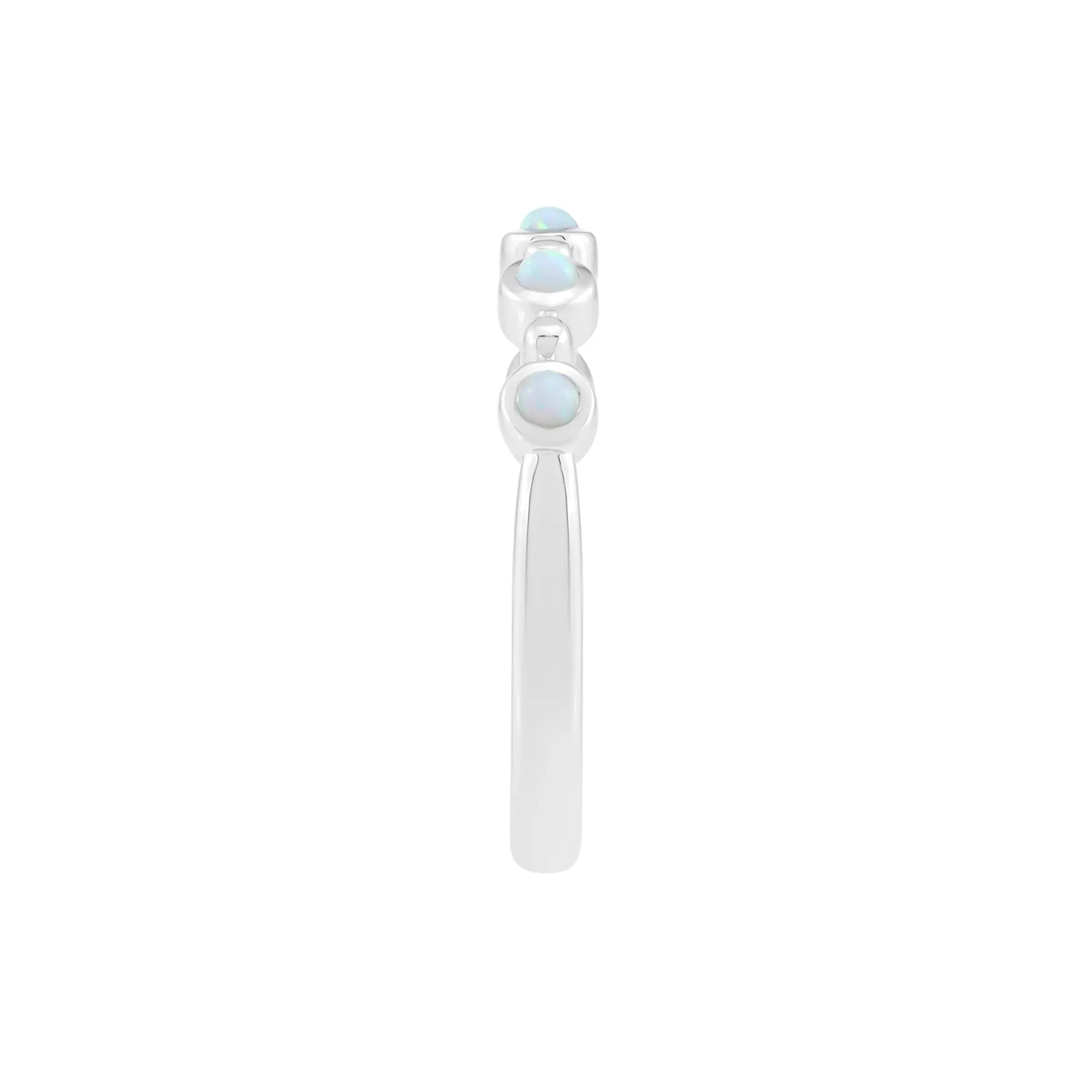 Lab-Created Cabochon Opal Bezel Stack Ring .925 Sterling Silver White Size 9 2mm - Image 3