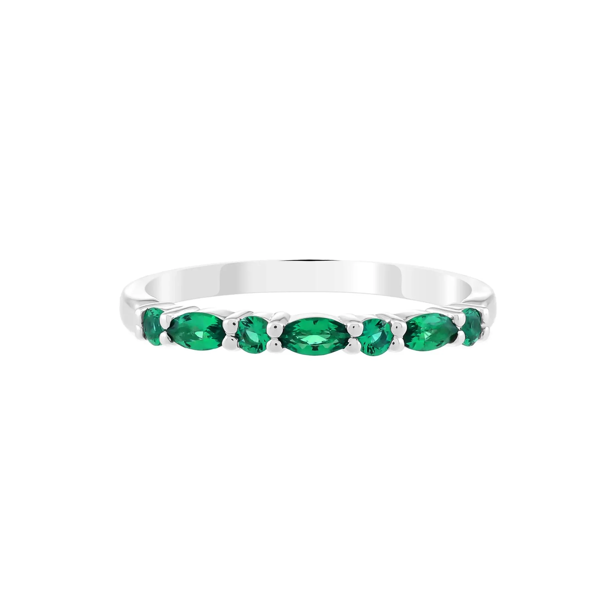 Lab-Created Emerald Stack Ring .925 Sterling Silver White Size 8.5 1.5mm