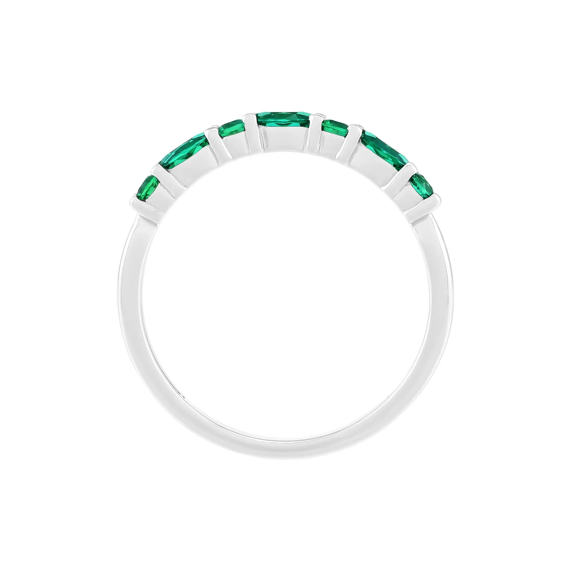 Lab-Created Emerald Stack Ring .925 Sterling Silver White Size 9 1.5mm - Image 3