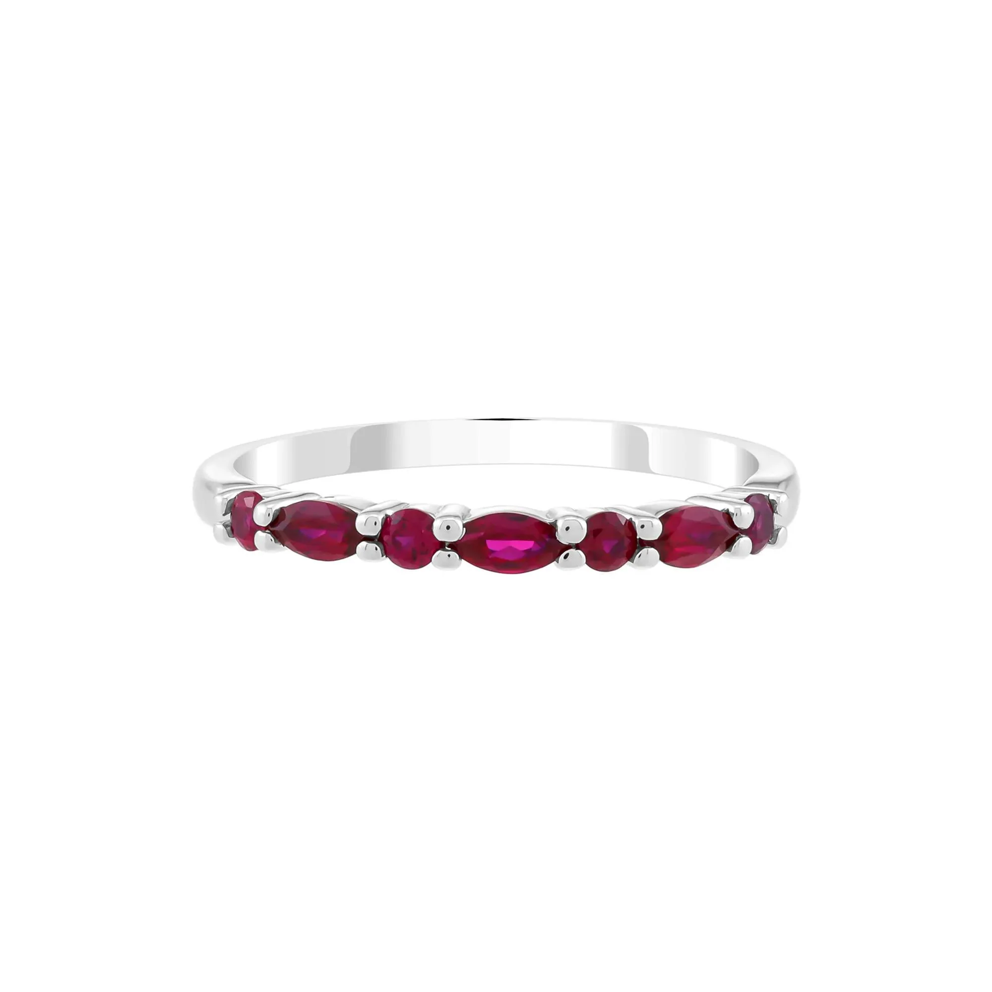Lab-Created Ruby Stack Ring .925 Sterling Silver White Size 10 1.5mm