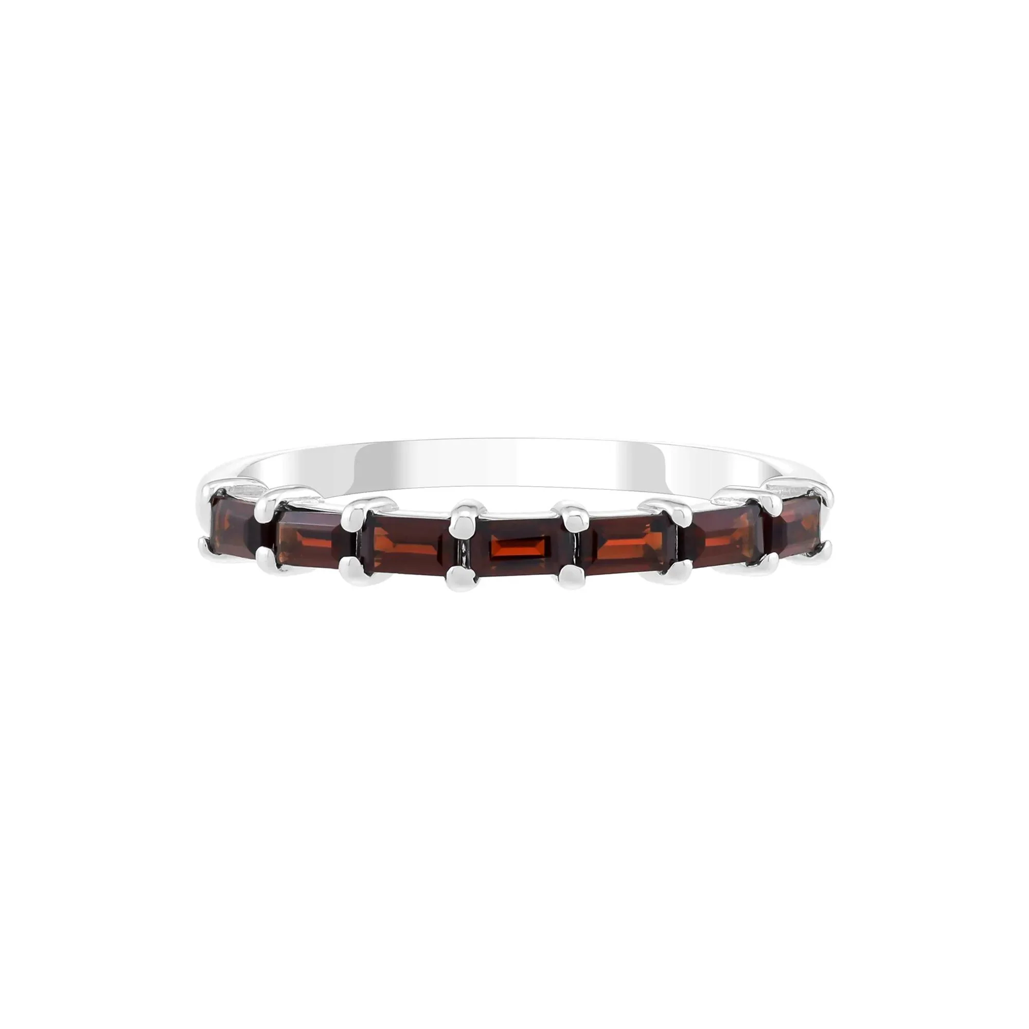 Garnet Baguette Stack Ring .925 Sterling Silver White Size 7.5 1.5mm