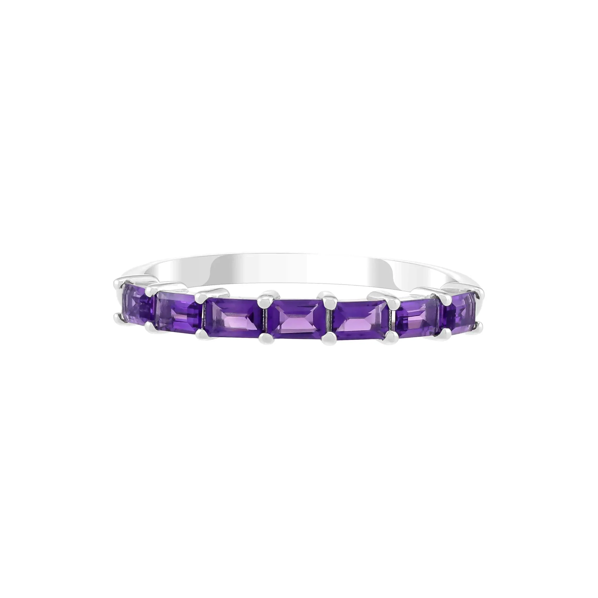 Amethyst Baguette Stack Ring .925 Sterling Silver White Size 8.5 1.5mm