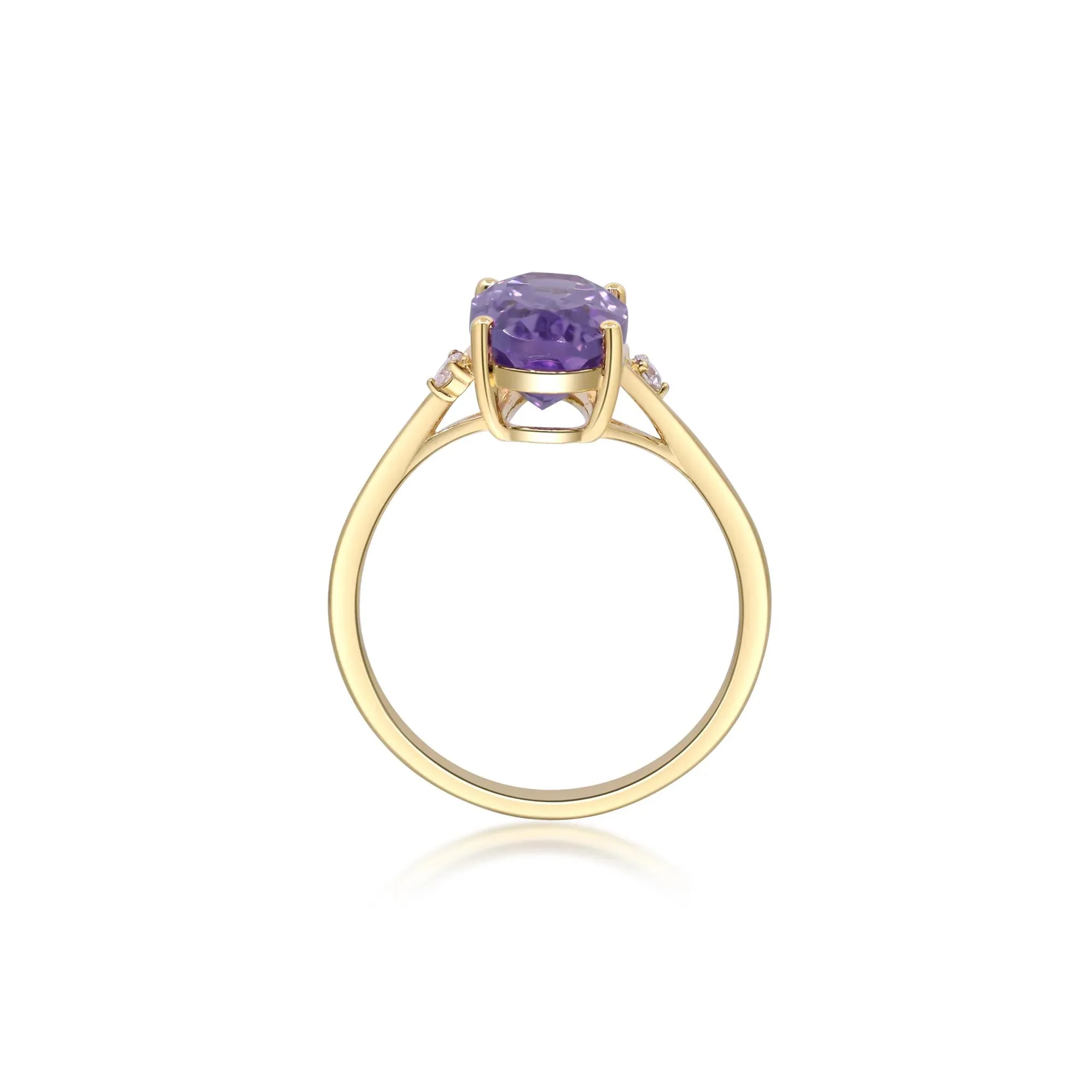 Checkerboard Amethyst and Diamond Accent Ring 10K Yellow Gold Size 5.5 2mm - Image 5