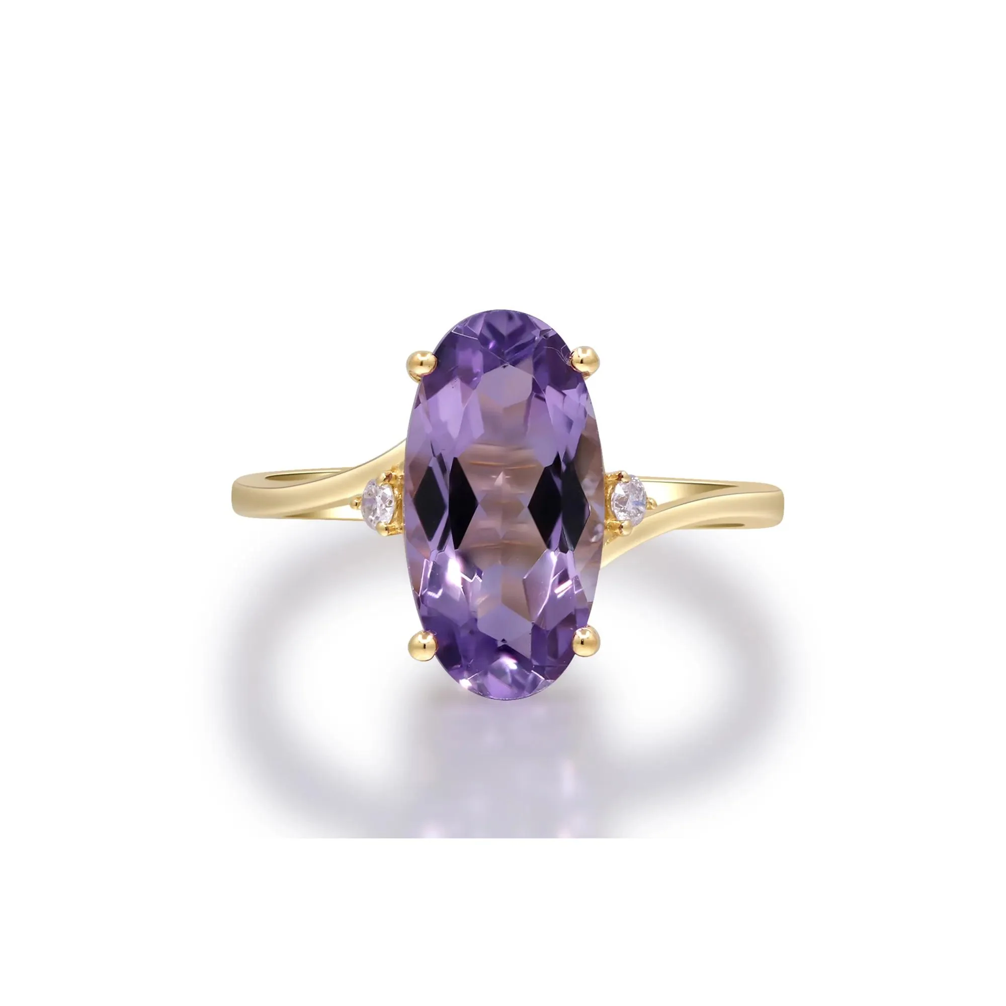 Checkerboard Amethyst and Diamond Accent Ring 10K Yellow Gold Size 6 2mm