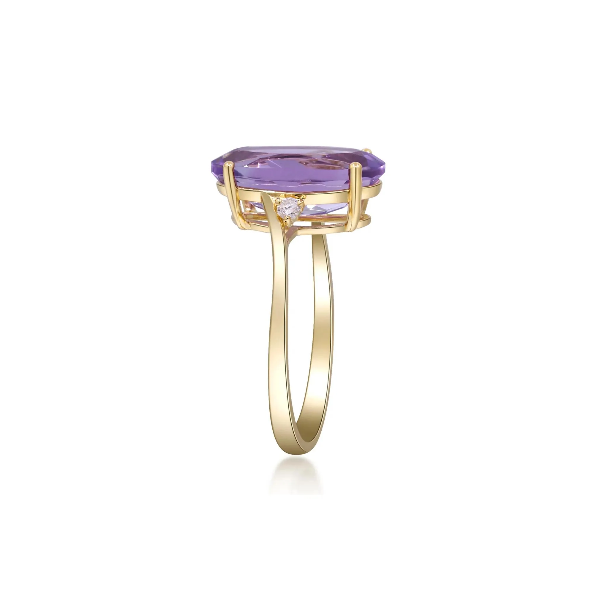 Checkerboard Amethyst and Diamond Accent Ring 10K Yellow Gold Size 7 2mm - Image 2