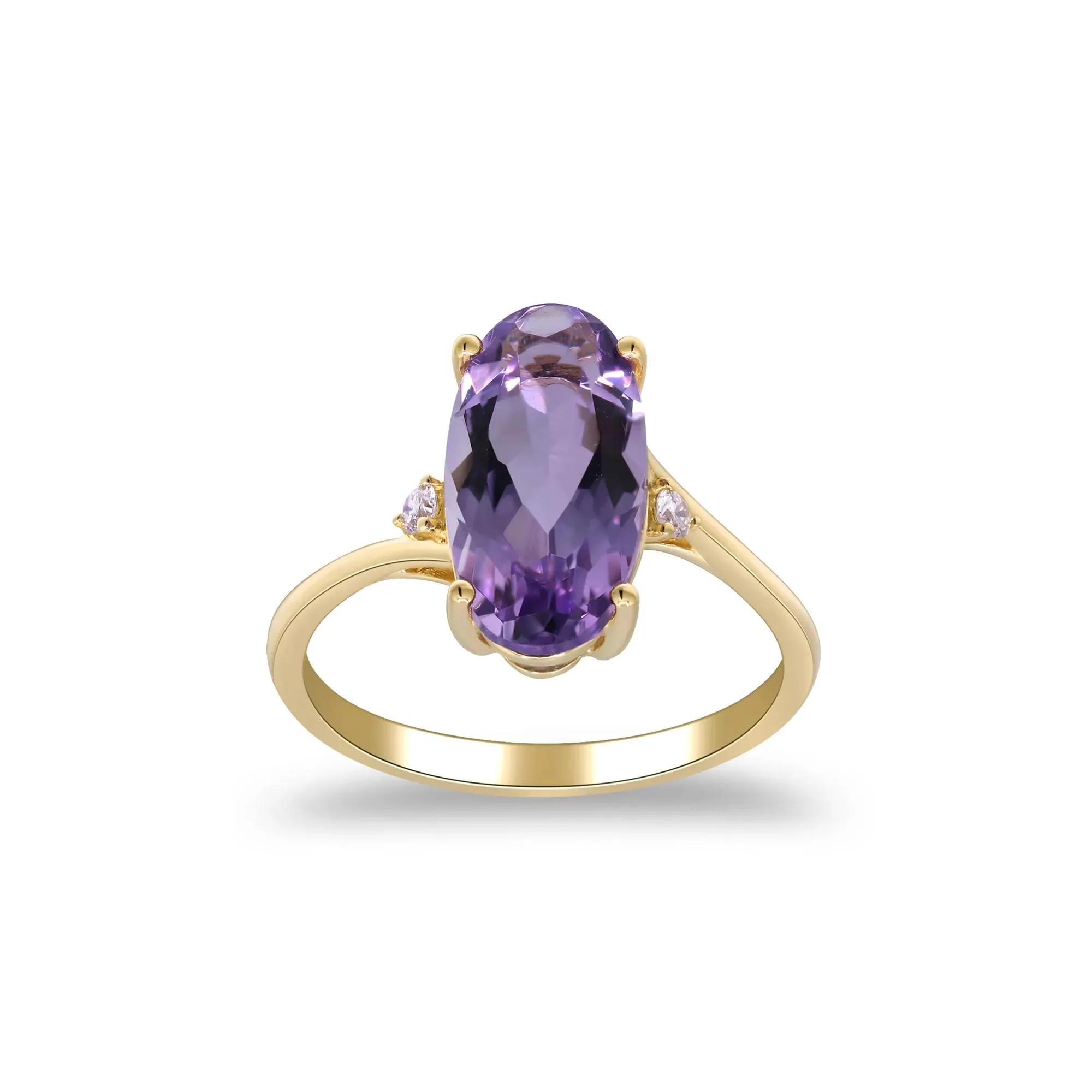 Checkerboard Amethyst and Diamond Accent Ring 10K Yellow Gold Size 7 2mm - Image 3
