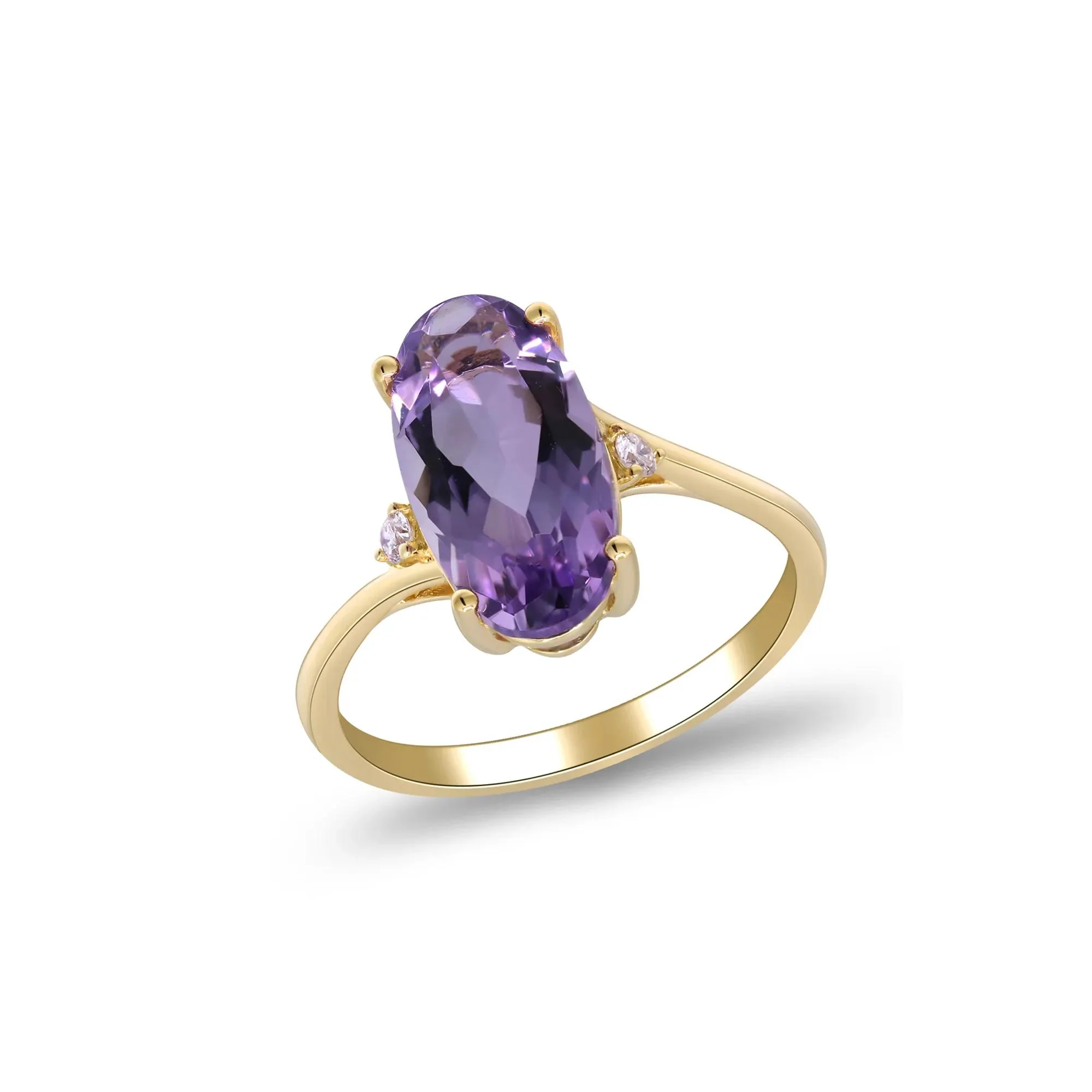 Checkerboard Amethyst and Diamond Accent Ring 10K Yellow Gold Size 7 2mm - Image 4