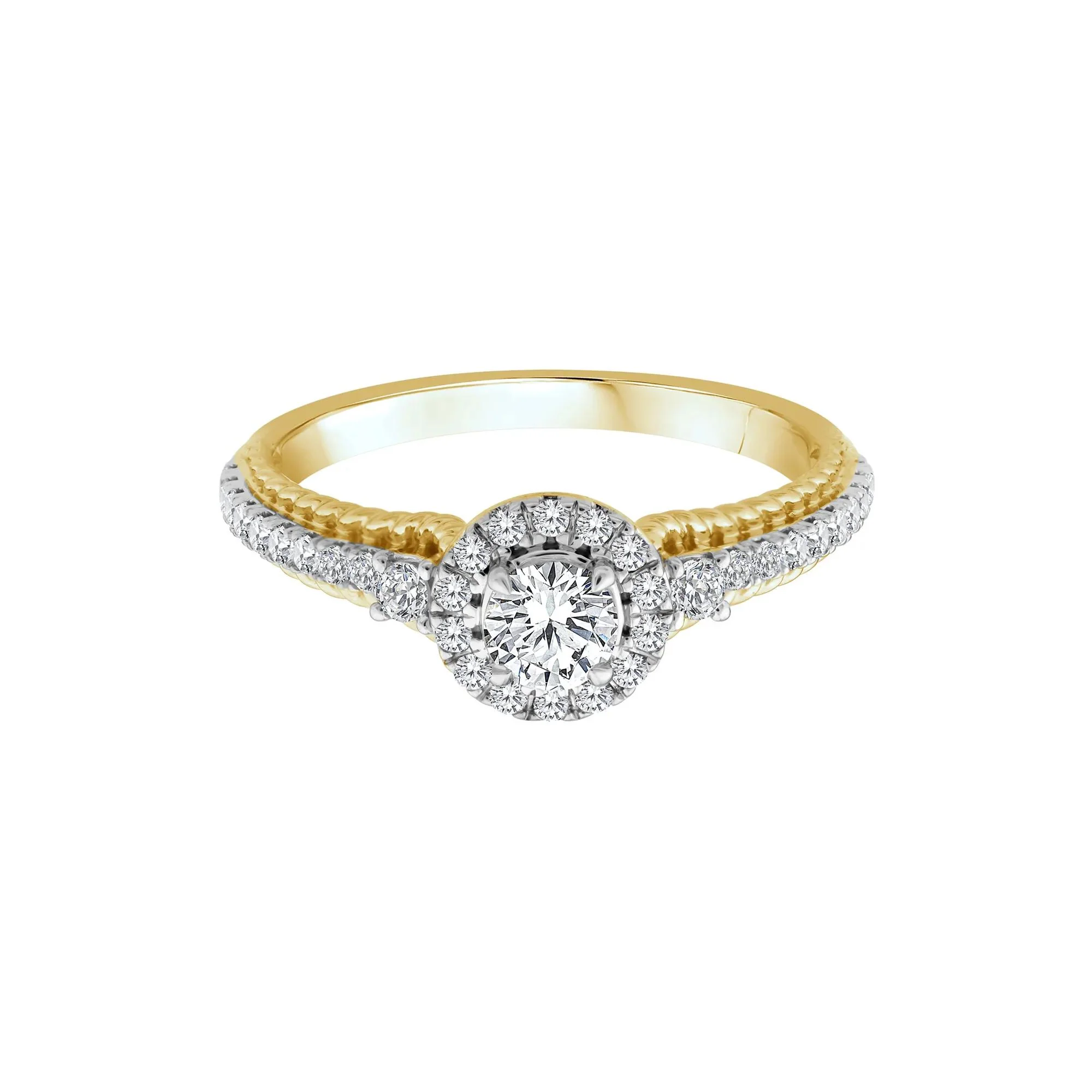 5/8 CT. Tw. Diamond Halo Engagement Ring 14K Yellow Gold Round Brilliant Cut Size 8.5 2mm