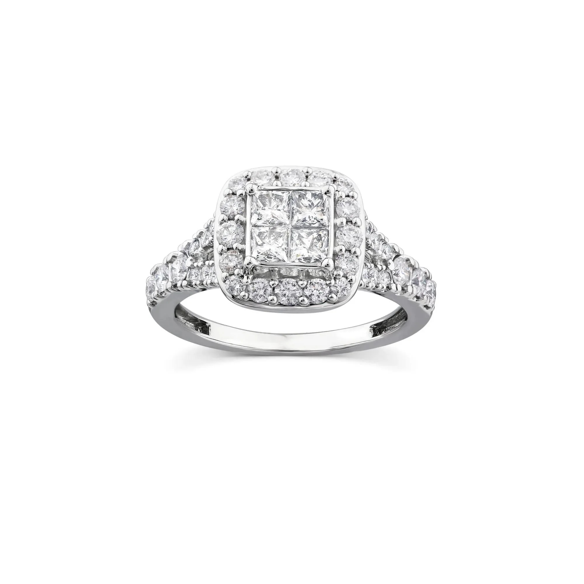 1/4 CT. Tw. Princess-Cut Diamond Composite Engagement Ring 10K White Gold Round Brilliant Cut Size 8 1mm