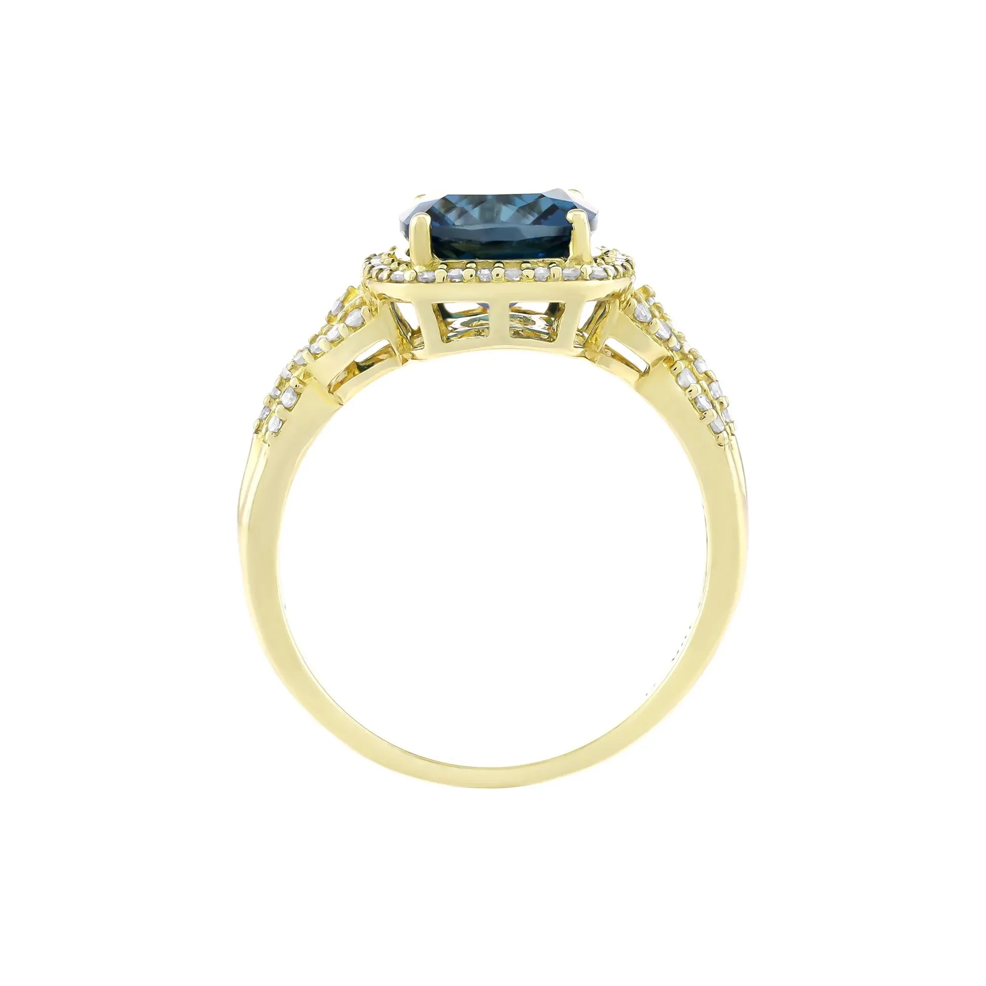 1/3 CT. Tw. London Blue Topaz and Diamond Ring 10K Yellow Gold Size 6 2mm - Image 2