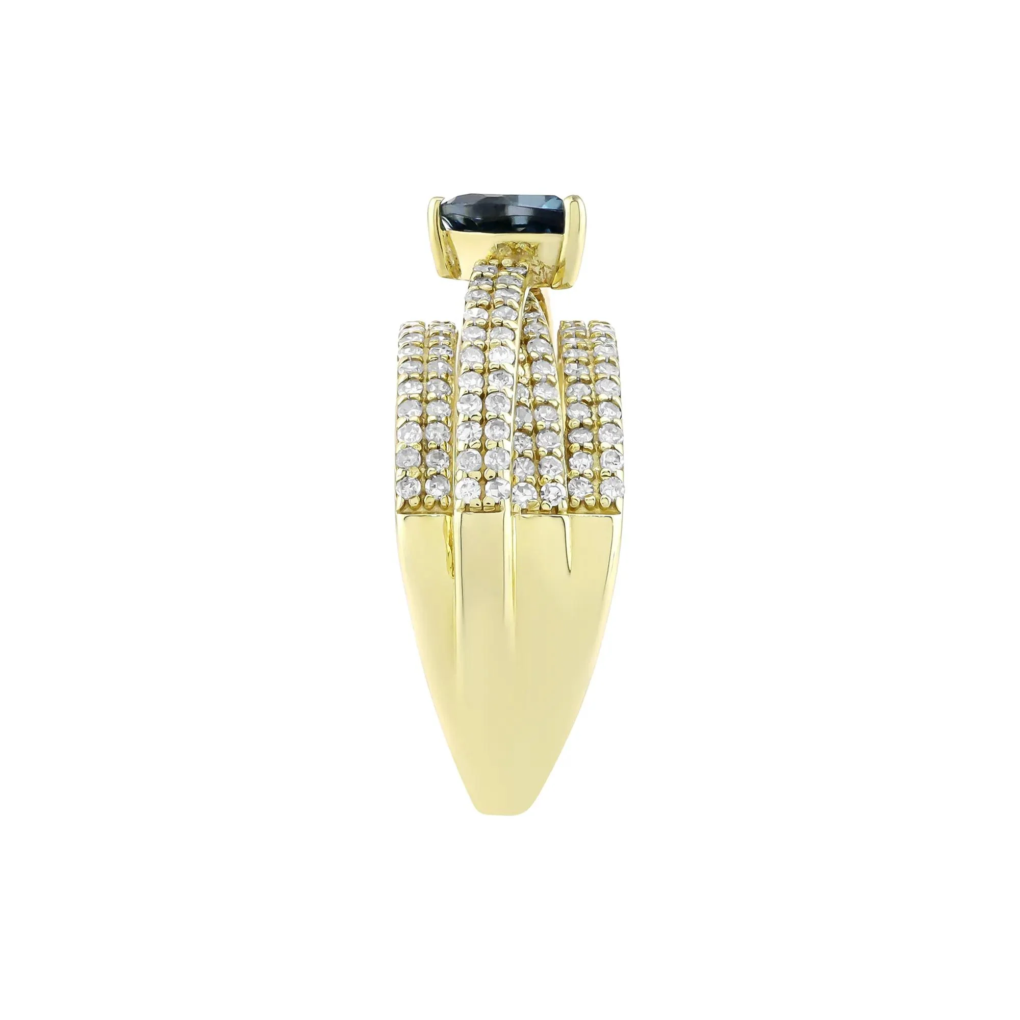 3/4 CT. Tw. Pear-Shaped London Blue Topaz and Diamond Multi-Row Ring 10K Yellow Gold Size 8 3.5mm - Image 3