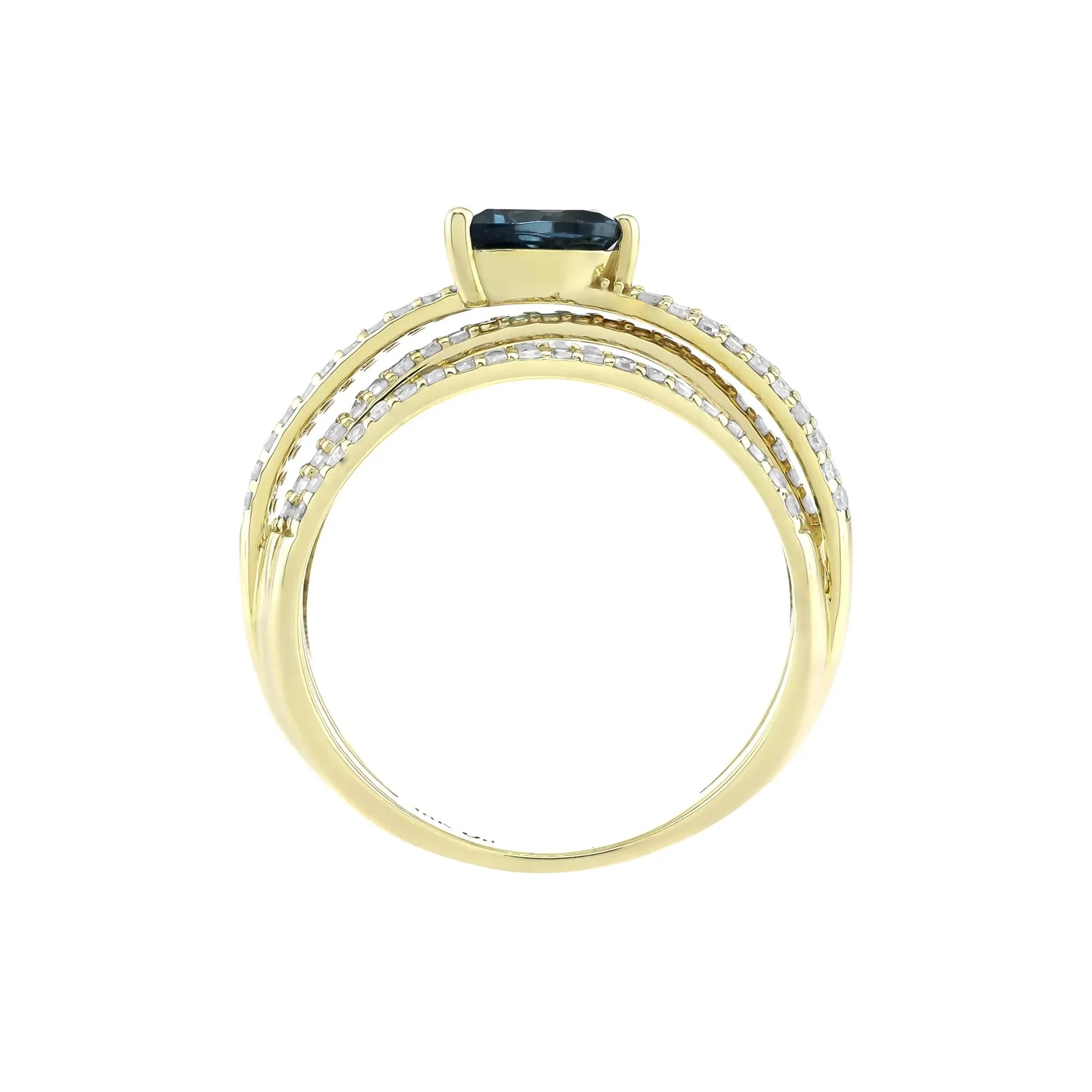 3/4 CT. Tw. Pear-Shaped London Blue Topaz and Diamond Multi-Row Ring 10K Yellow Gold Size 8.5 3.5mm - Image 2