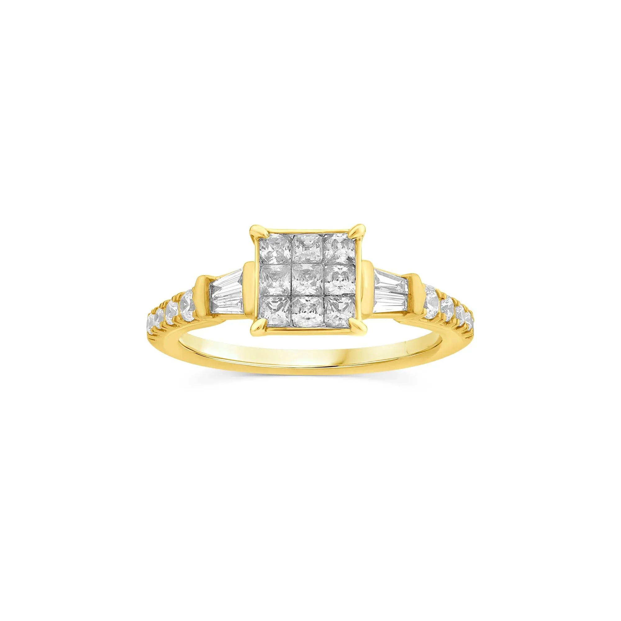 3/4 CT. Tw. Princess-Cut Diamond Composite Engagement Ring 10K Yellow Gold Round Brilliant Cut Size 7.5 1.5mm