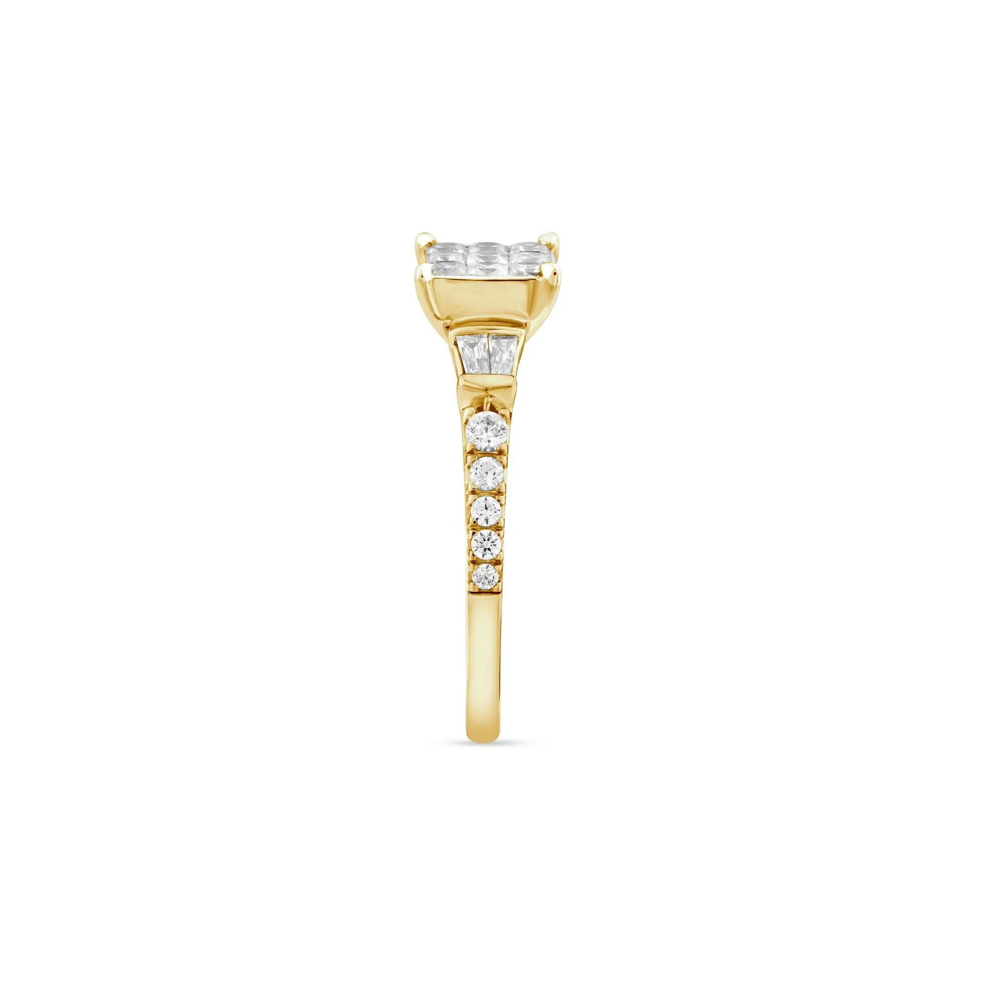 3/4 CT. Tw. Princess-Cut Diamond Composite Engagement Ring 10K Yellow Gold Round Brilliant Cut Size 7.5 1.5mm - Image 3