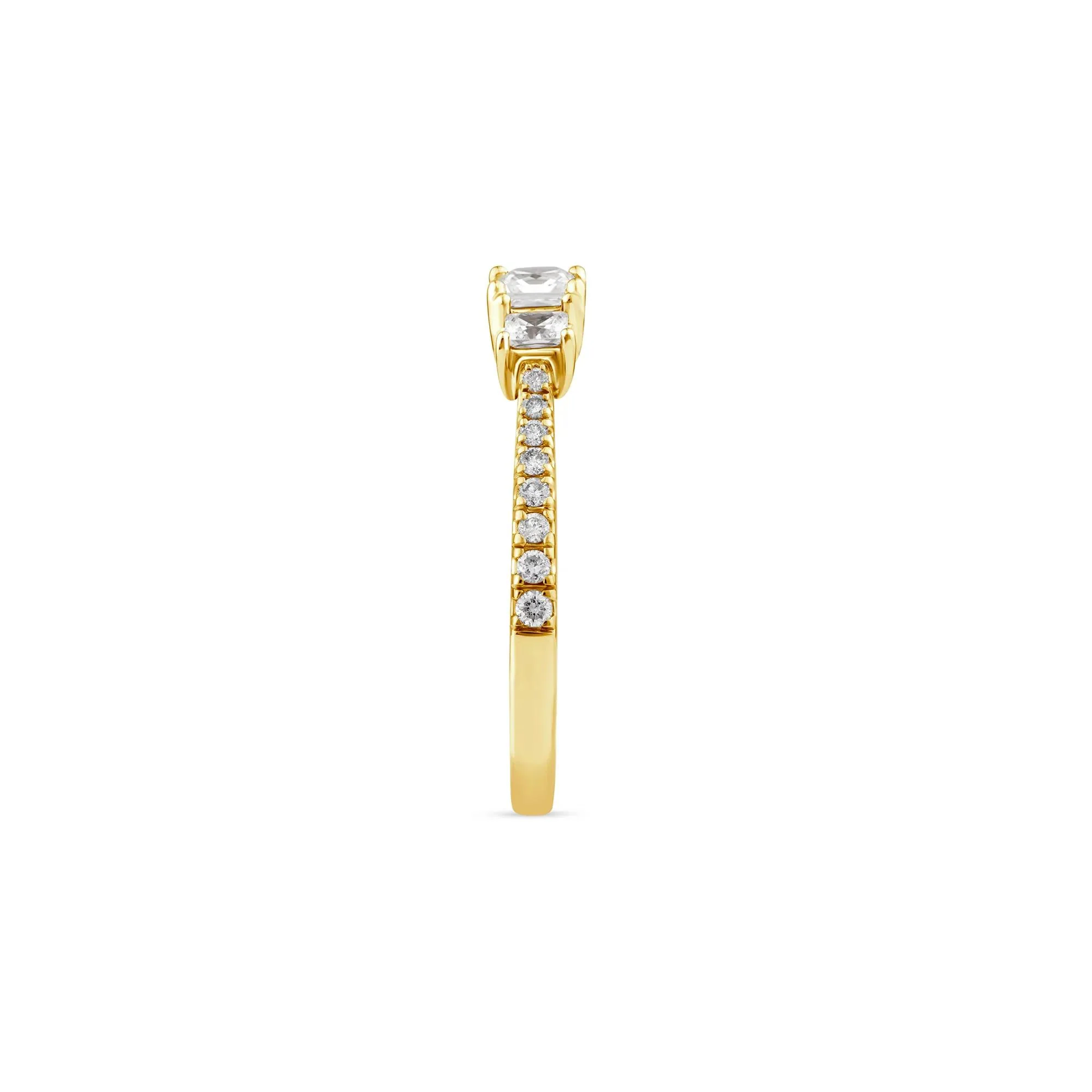 3/4 CT. Tw. Diamond Three-Stone Engagement Ring 14K Yellow Gold Round Brilliant Cut Size 6.5 1.5mm - Image 2