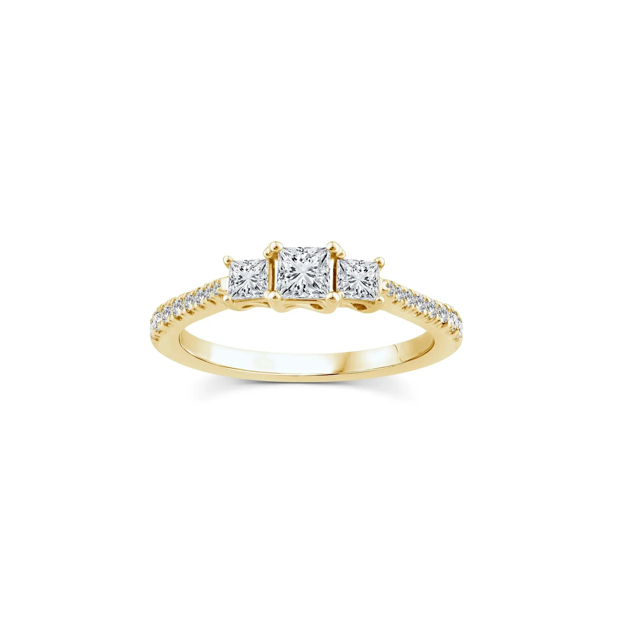 3/4 CT. Tw. Diamond Three-Stone Engagement Ring 14K Yellow Gold Round Brilliant Cut Size 8.5 1.5mm - Image 3