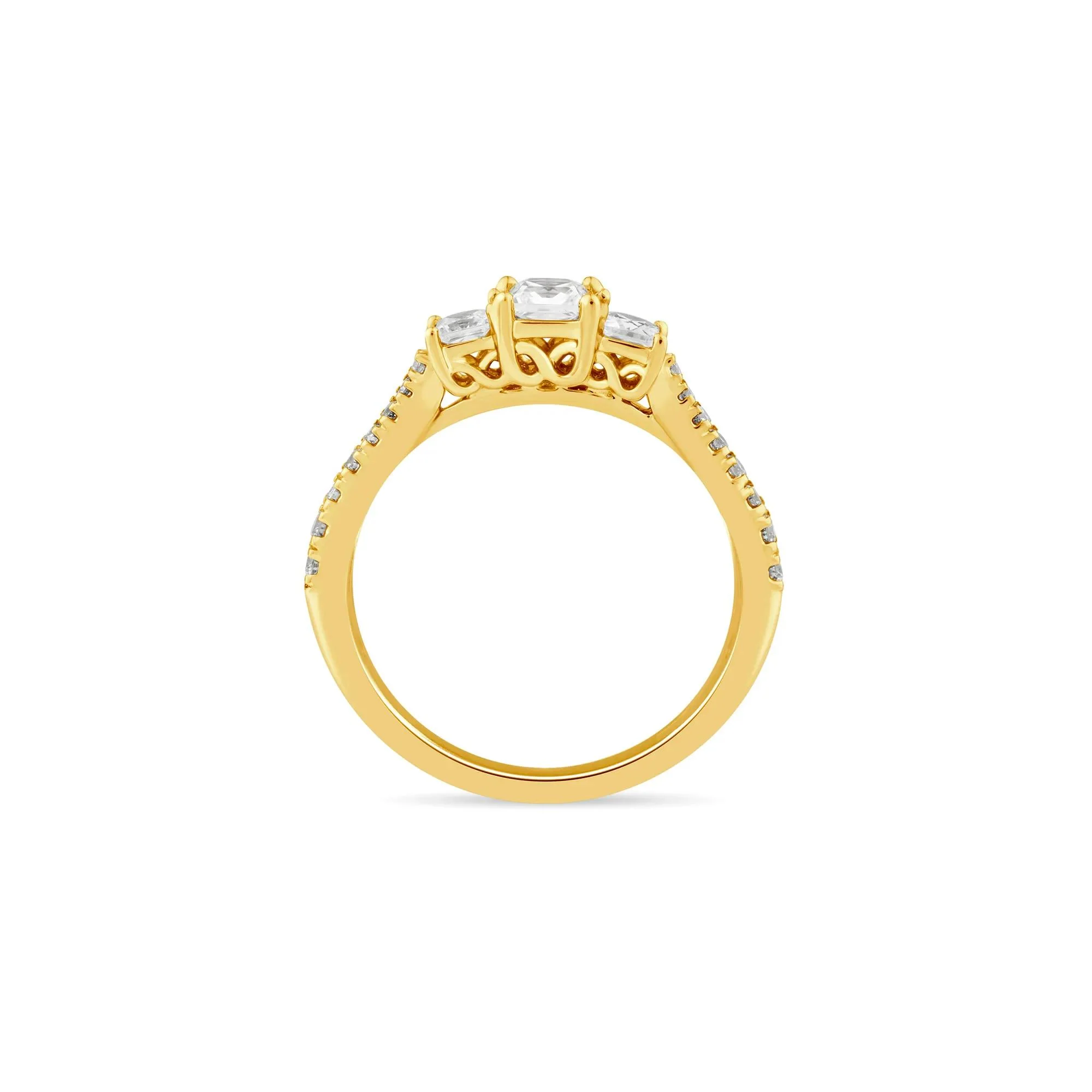3/4 CT. Tw. Diamond Three-Stone Engagement Ring 14K Yellow Gold Round Brilliant Cut Size 9 1.5mm