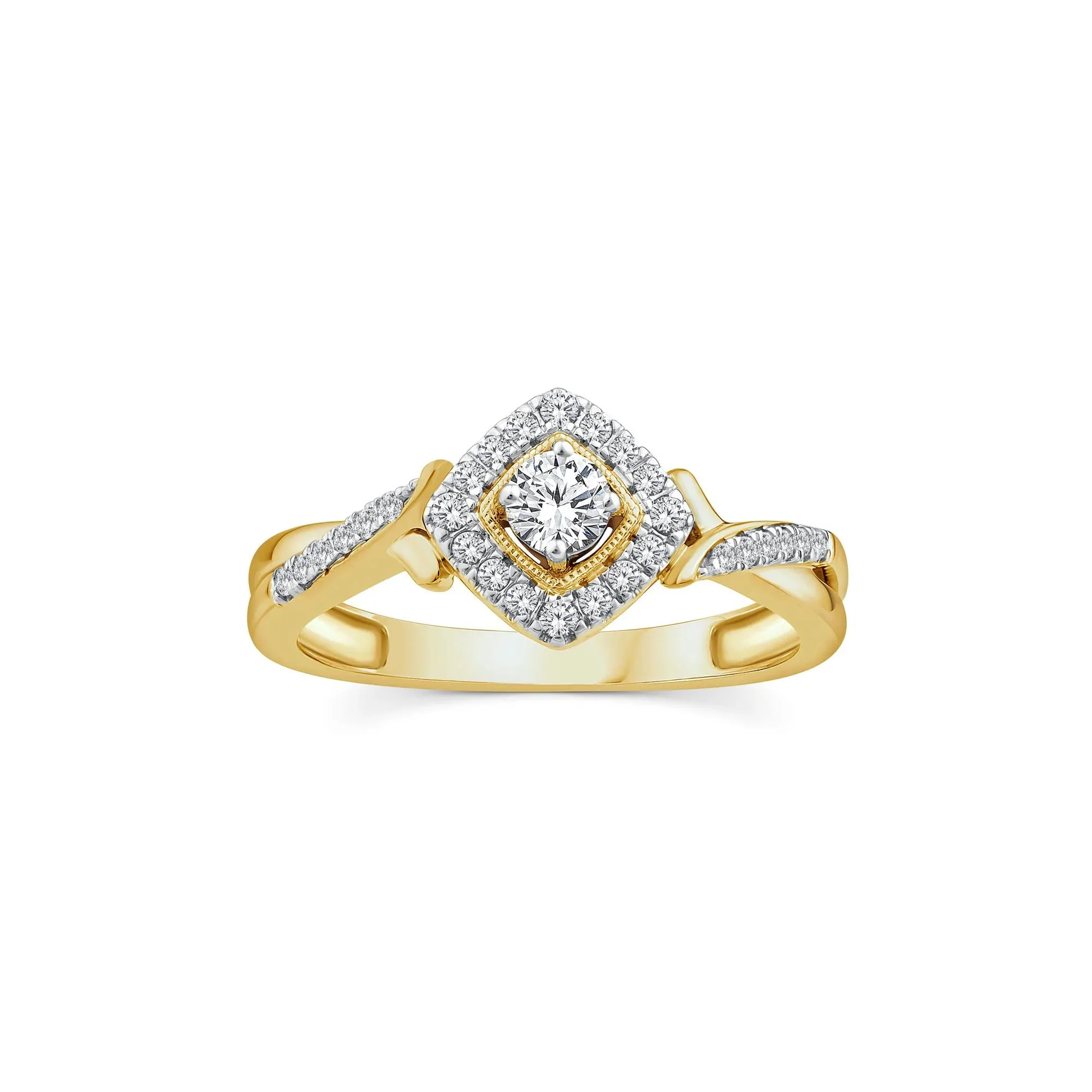 1/3 CT. Tw. Diamond Halo Promise Ring 10K Yellow Gold Size 7.5 1mm - Image 3