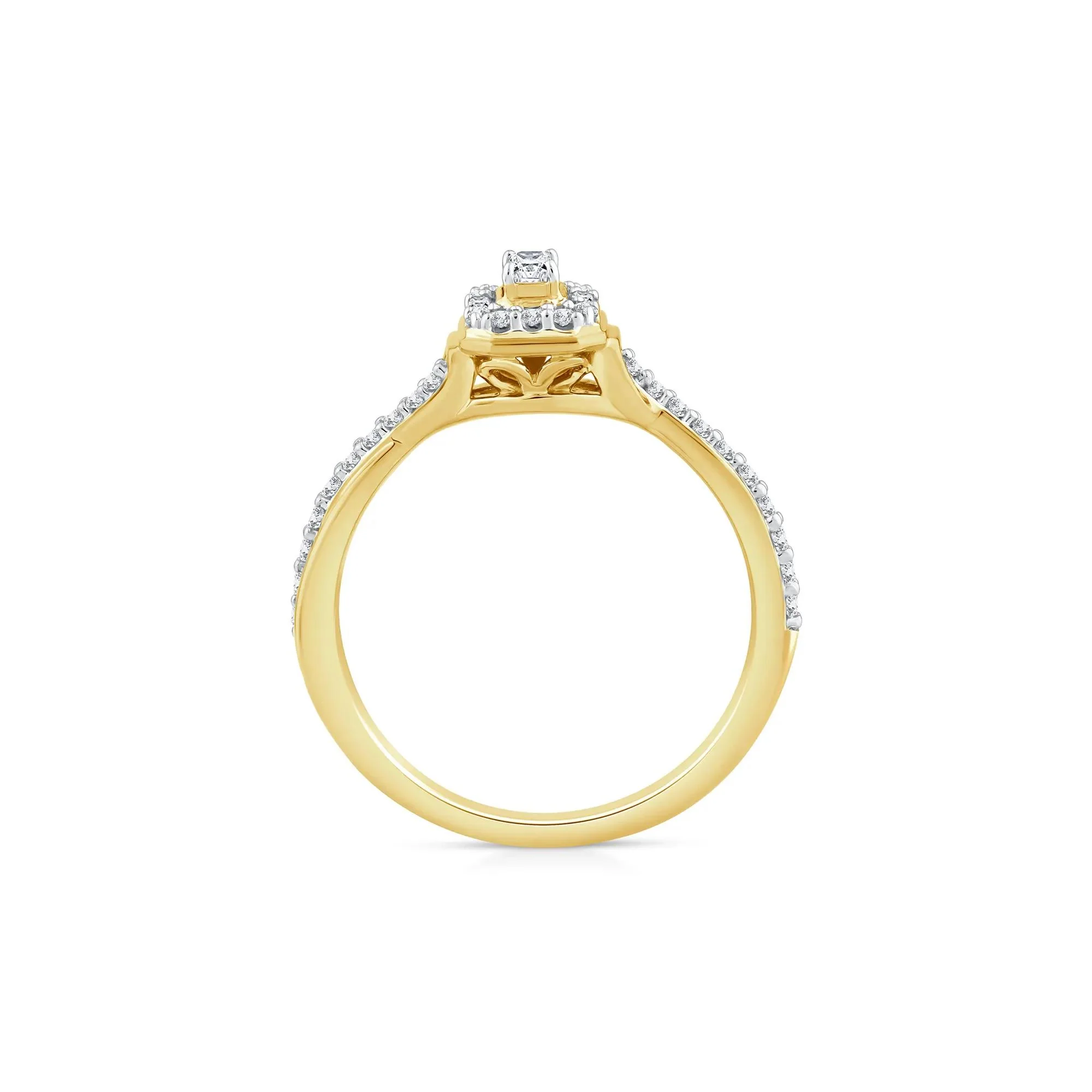 1/3 CT. Tw. Emerald-Cut Halo Promise Ring 10K Yellow Gold Size 8 1mm - Image 2