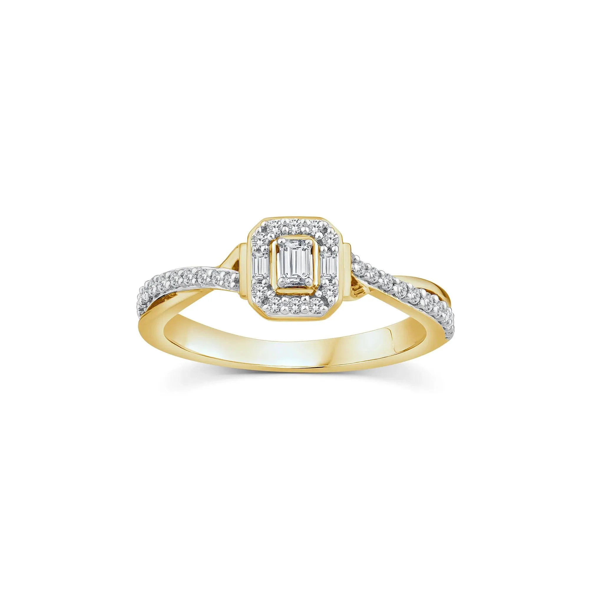 1/3 CT. Tw. Emerald-Cut Halo Promise Ring 10K Yellow Gold Size 9 1mm