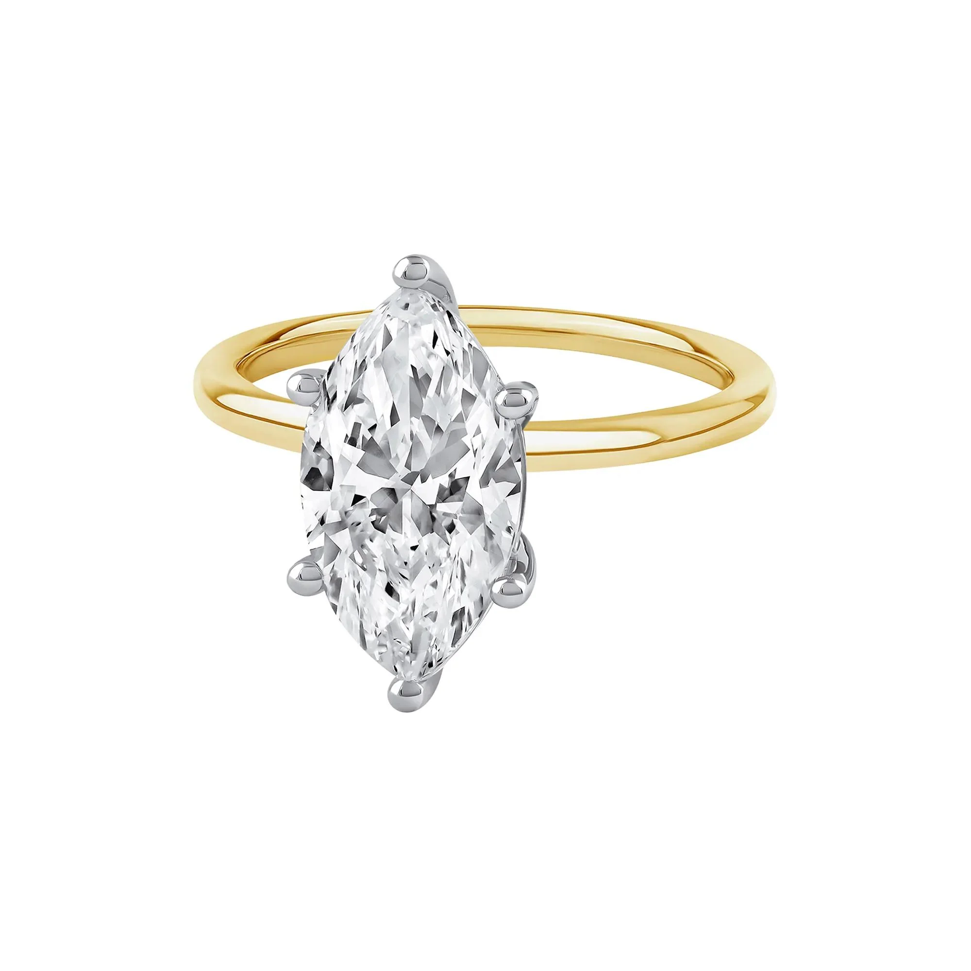 Lab Grown Diamond Solitaire Marquise Engagement Ring 14K White & Yellow Gold (3 CT.) Size 9 2mm - Image 3