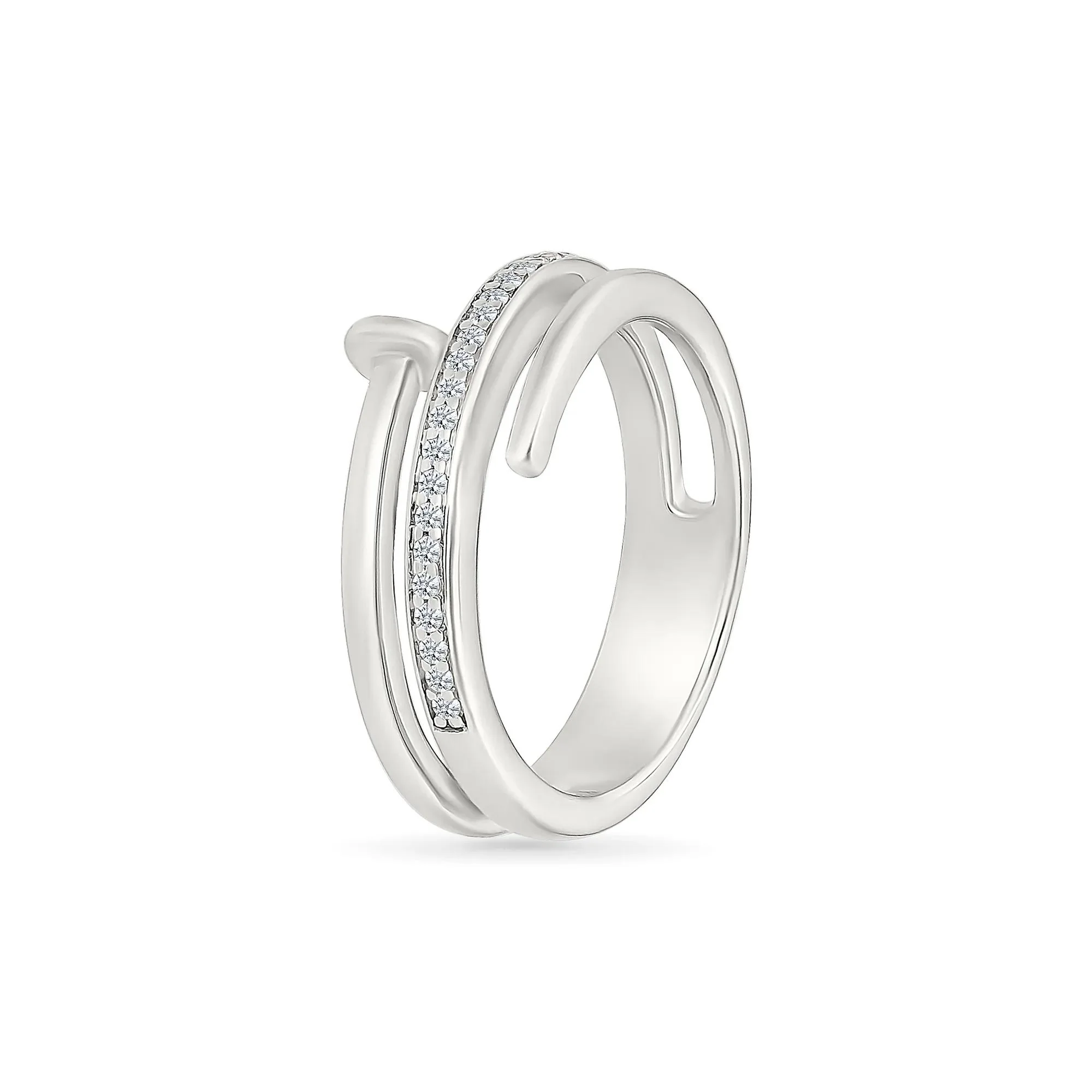 1/10 CT. Tw. Diamond Wrapped Screw Ring .925 Sterling Silver White Size 6 - Image 3