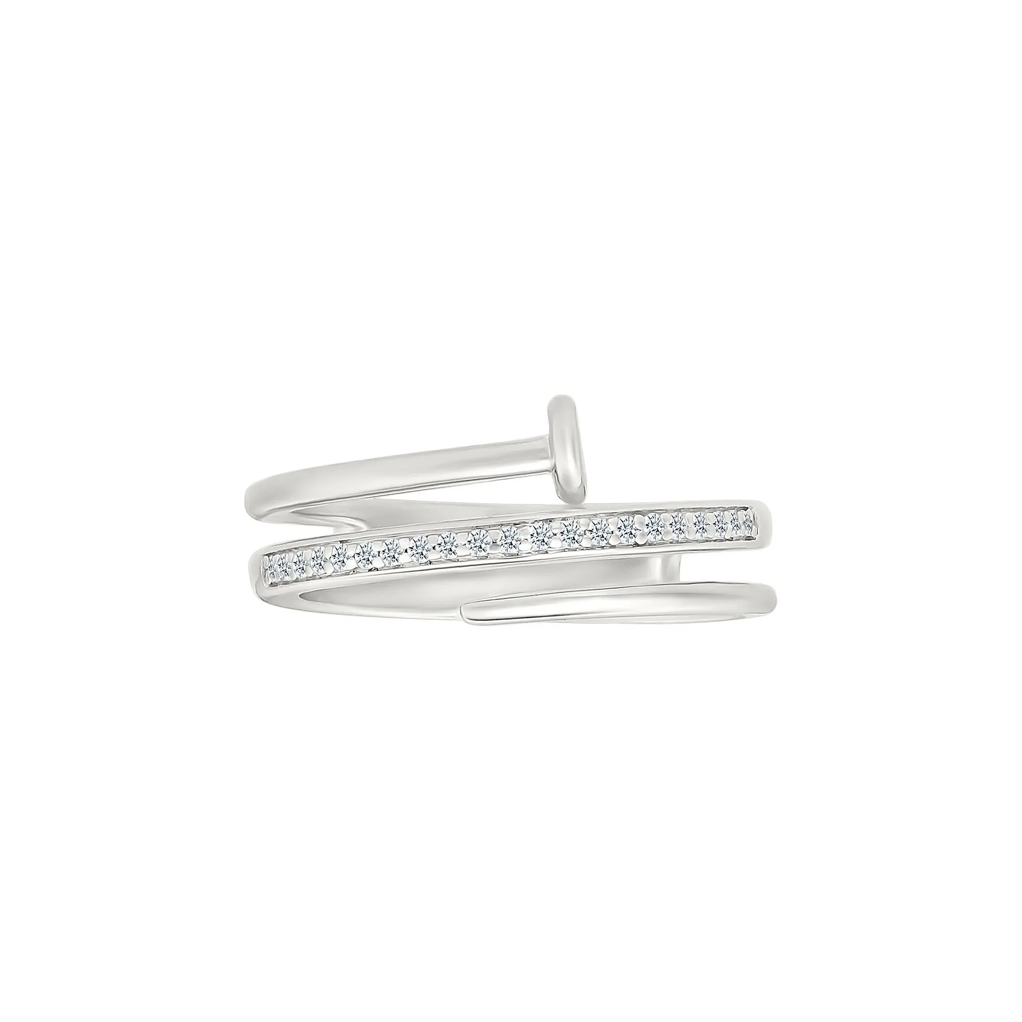 1/10 CT. Tw. Diamond Wrapped Screw Ring .925 Sterling Silver White Size 8.5 - Image 2