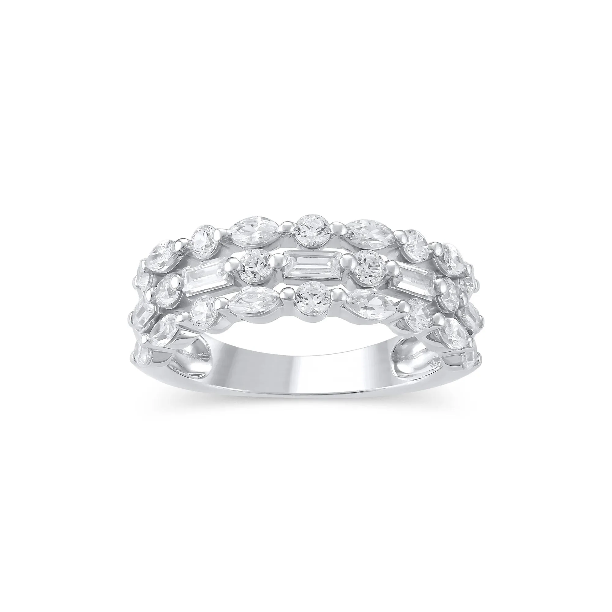 Multi-Shape Three-Row Lab Grown Diamond Band Ring White Size 6.5