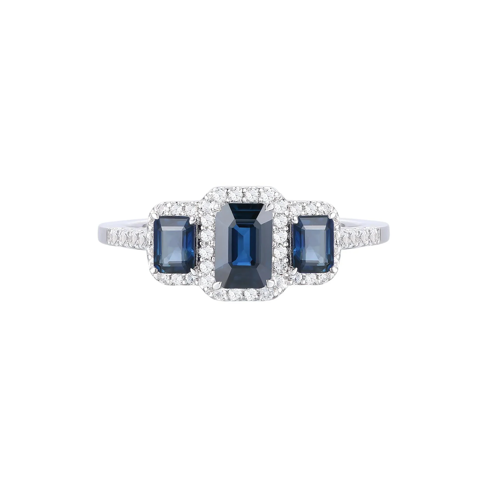 1/4 CT. Tw. Blue Sapphire and Diamond Three-Stone Ring 10K White Gold Size 5 1mm