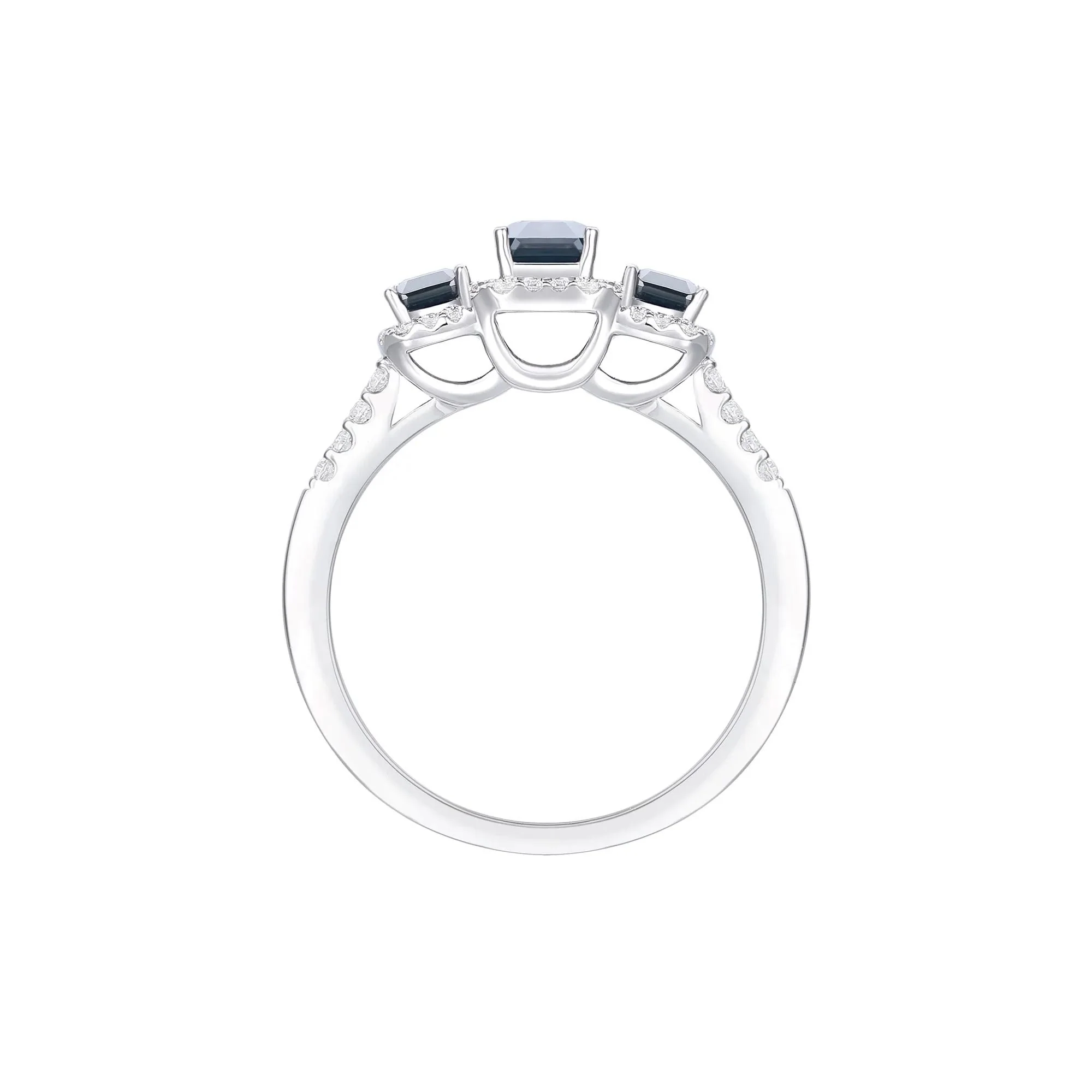 1/4 CT. Tw. Blue Sapphire and Diamond Three-Stone Ring 10K White Gold Size 5 1mm - Image 3