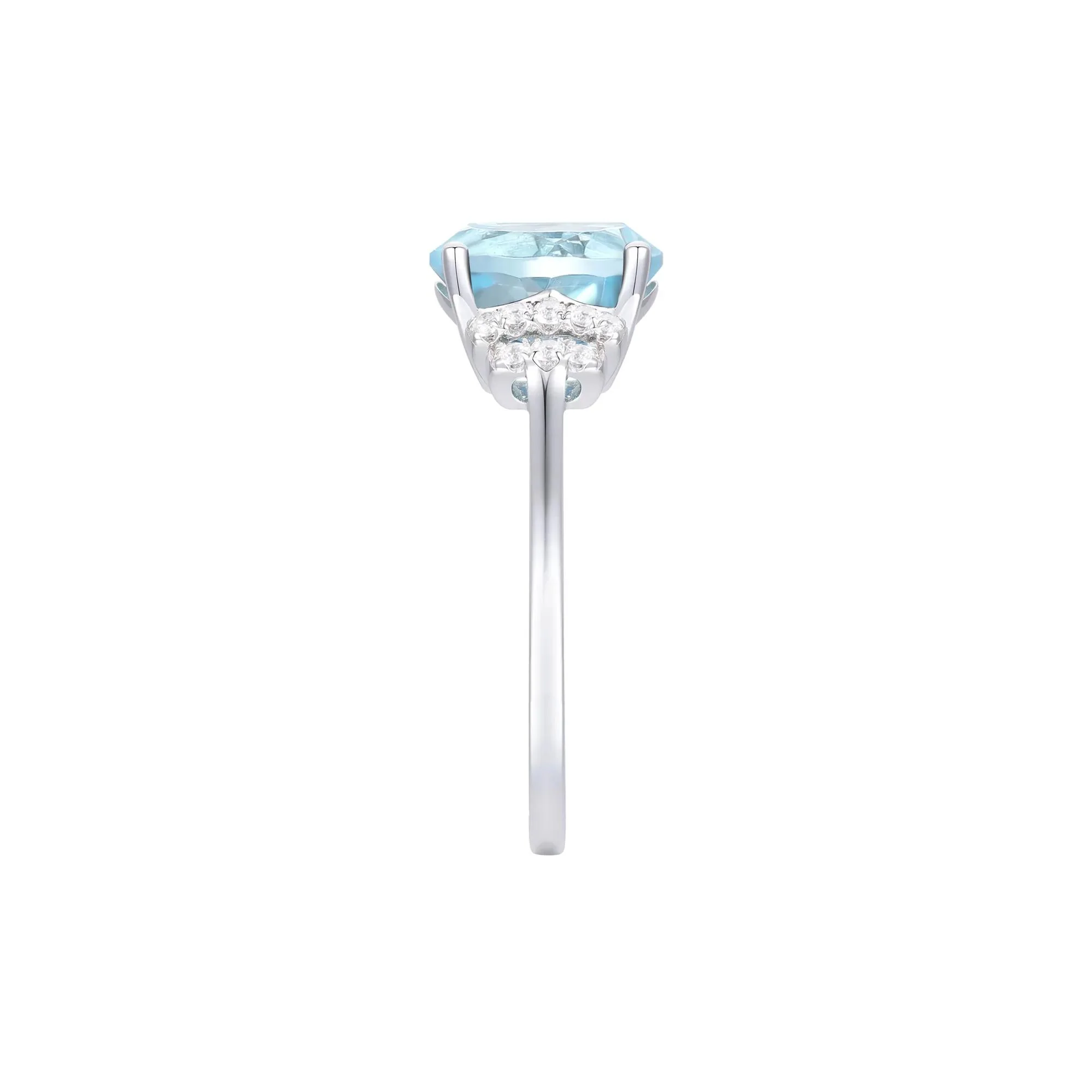 1/7 CT. Tw. Aquamarine and Diamond Ring 10K White Gold Round Brilliant Cut Size 8 1mm - Image 2
