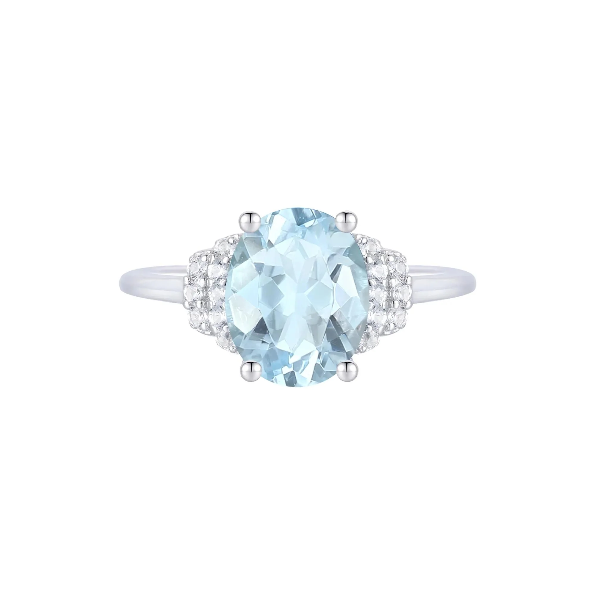 1/7 CT. Tw. Aquamarine and Diamond Ring 10K White Gold Round Brilliant Cut Size 8.5 1mm - Image 3