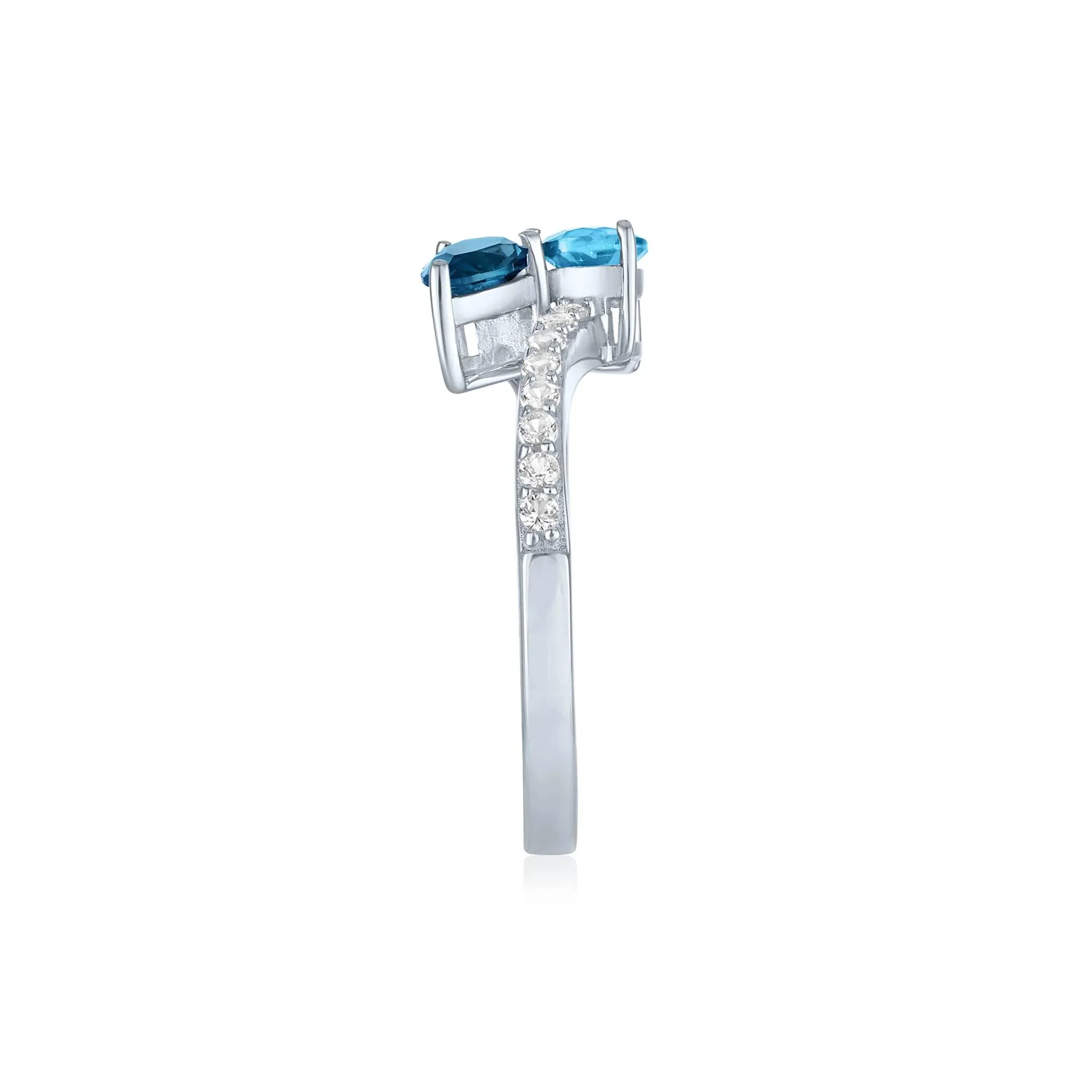 London Blue & Sky Blue Topaz Bypass Ring with Lab-Created White Sapphires .925 Sterling Silver Size 7.5 1mm - Image 3