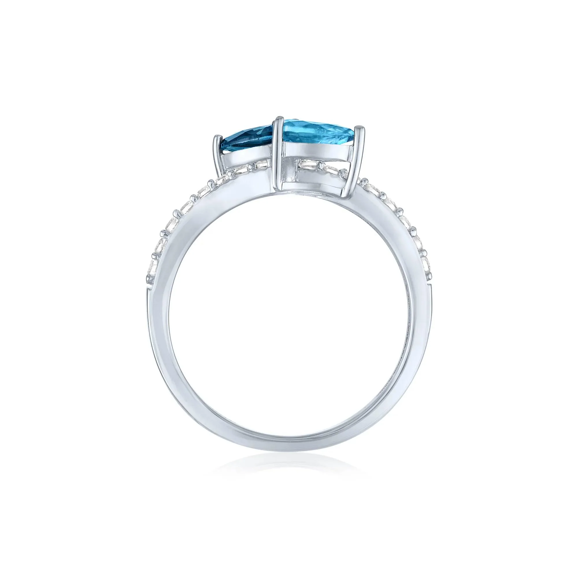 London Blue & Sky Blue Topaz Bypass Ring with Lab-Created White Sapphires .925 Sterling Silver Size 8 1mm - Image 2