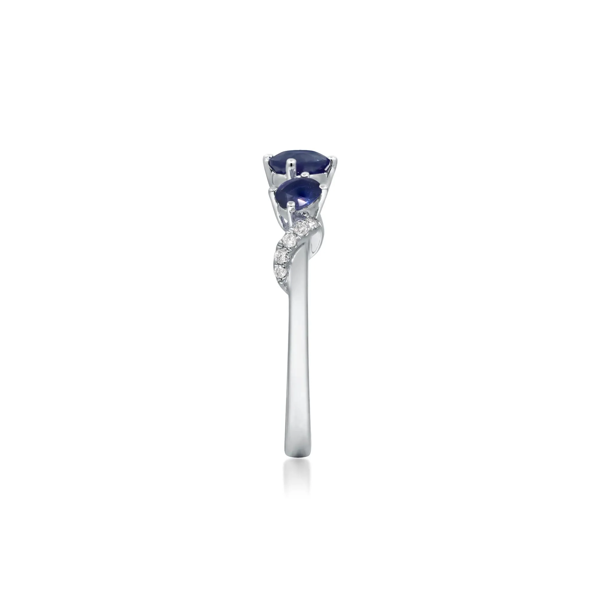 Blue Sapphire and Diamond Accent Ring 10K White Gold Round Brilliant Cut Size 6 2mm - Image 3