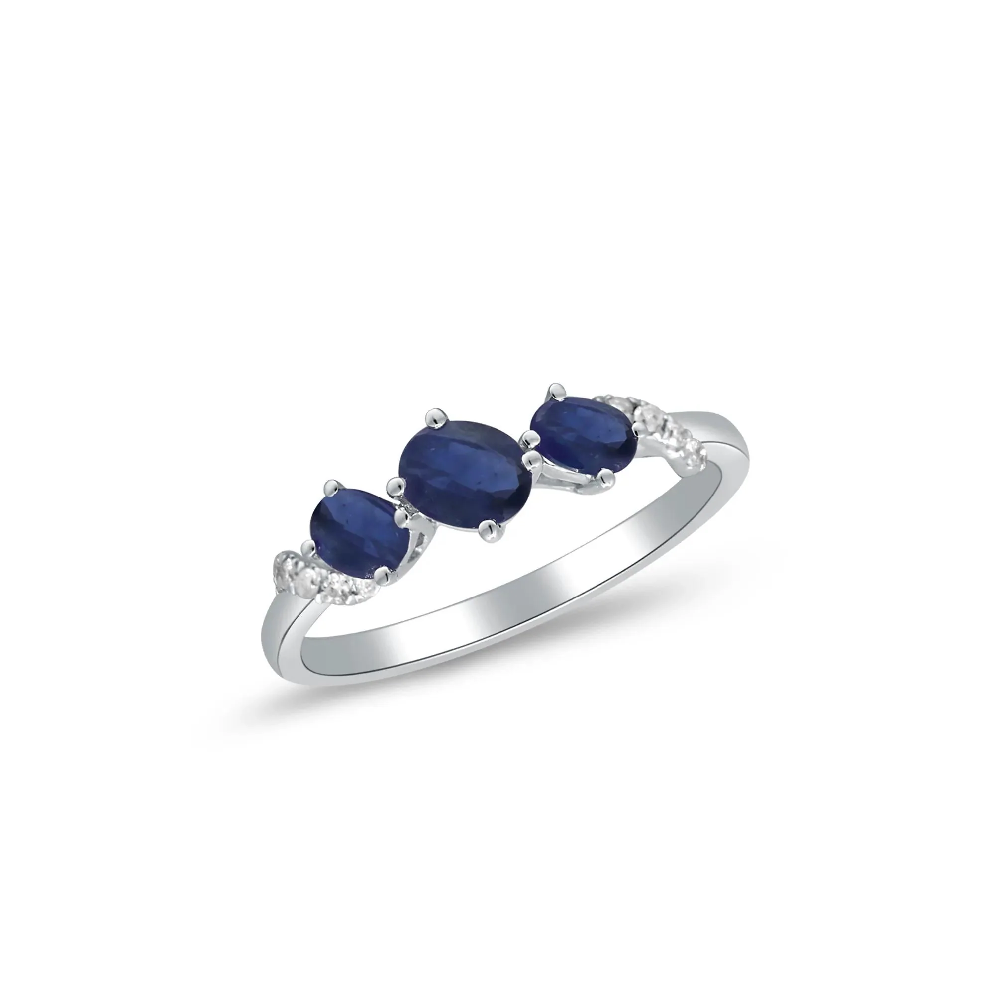 Blue Sapphire and Diamond Accent Ring 10K White Gold Round Brilliant Cut Size 8 2mm - Image 4