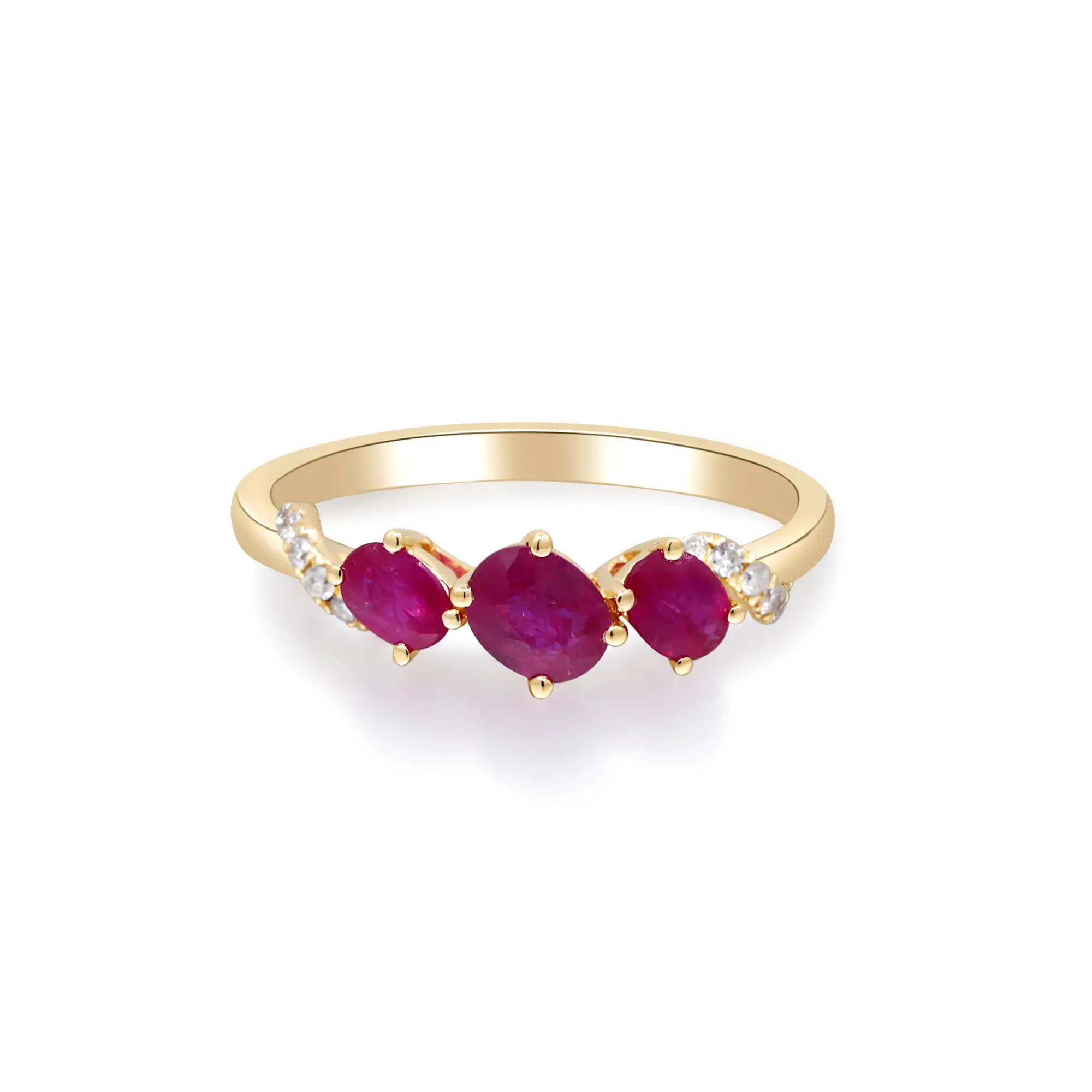 Ruby and Diamond Accent Ring 10K White Gold Round Brilliant Cut Yellow Size 7 2mm - Image 5