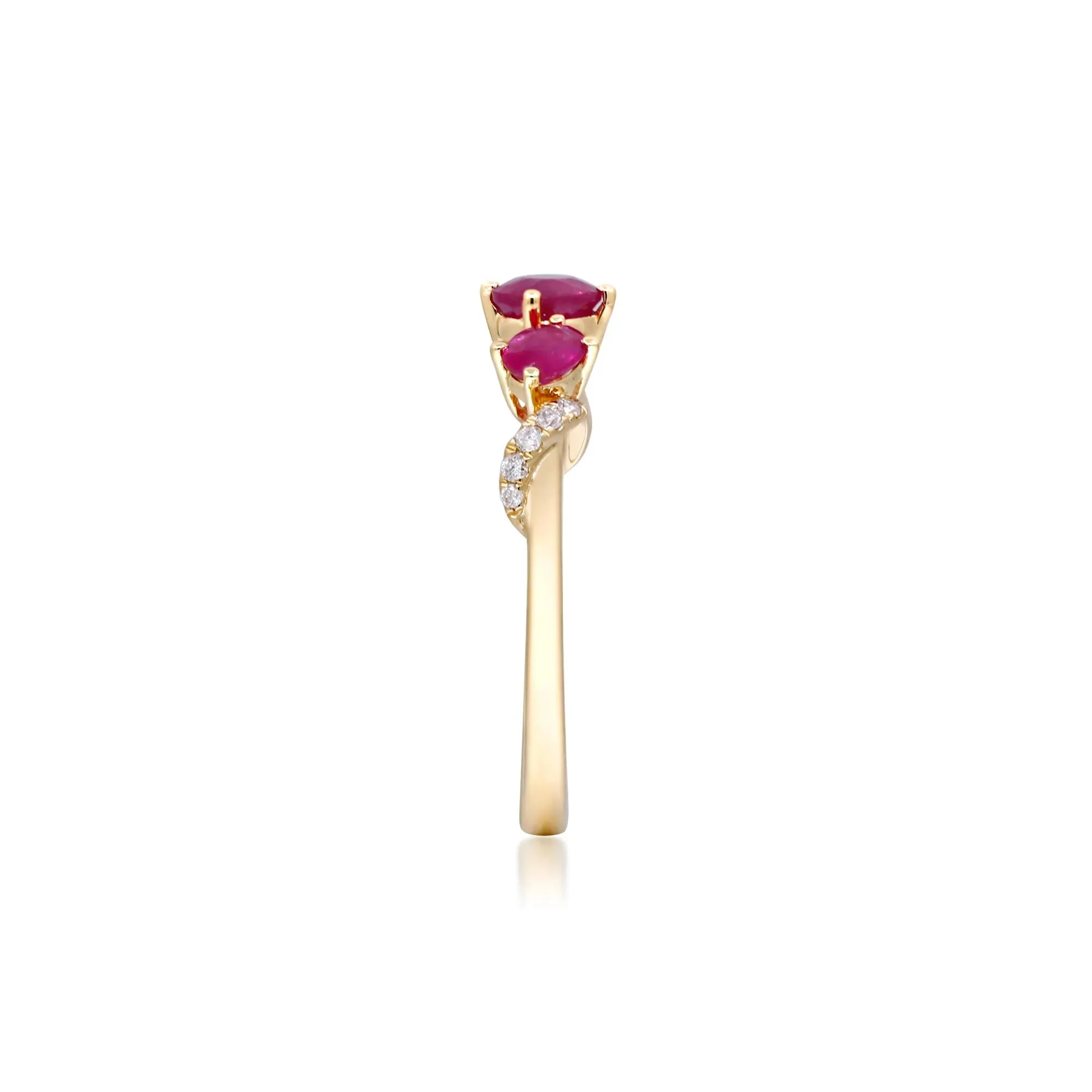 Ruby and Diamond Accent Ring 10K White Gold Round Brilliant Cut Yellow Size 8 2mm - Image 3