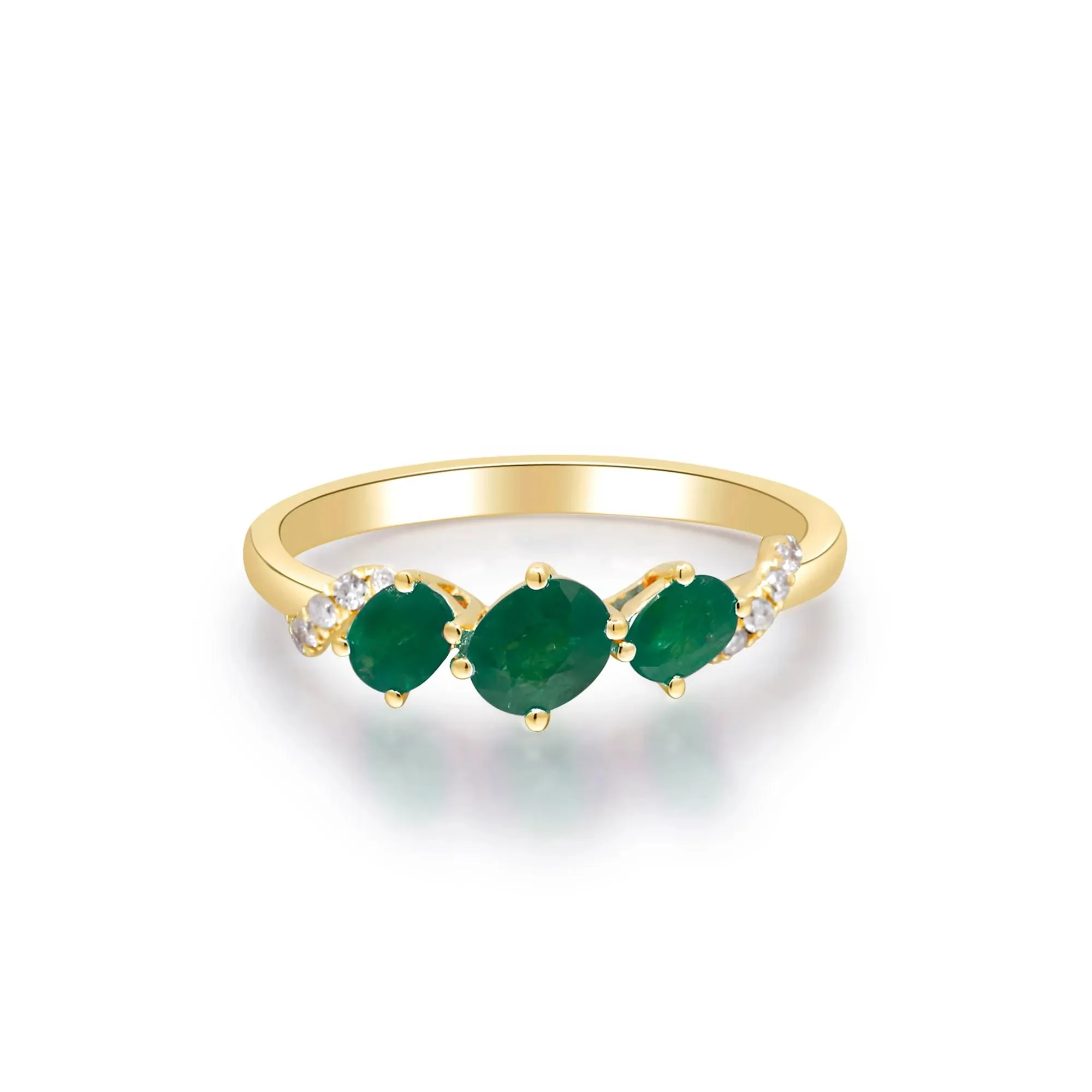 Emerald and Diamond Accent Ring 10K Yellow Gold Round Brilliant Cut Size 6.5 2mm - Image 5