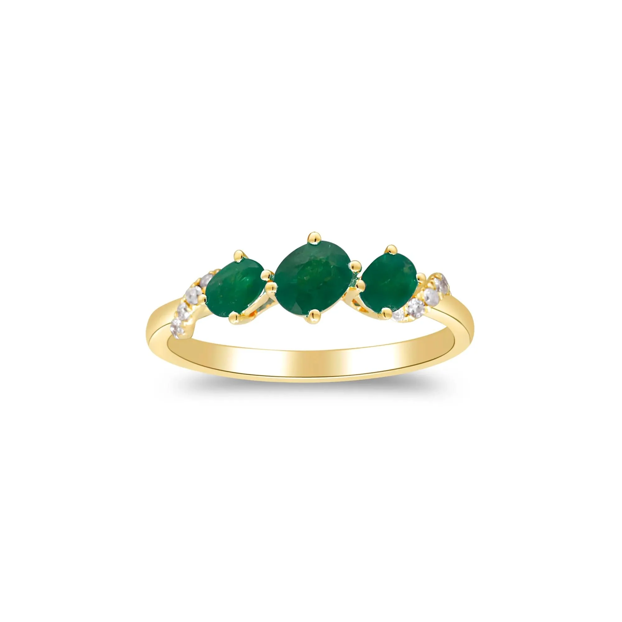 Emerald and Diamond Accent Ring 10K Yellow Gold Round Brilliant Cut Size 7.5 2mm