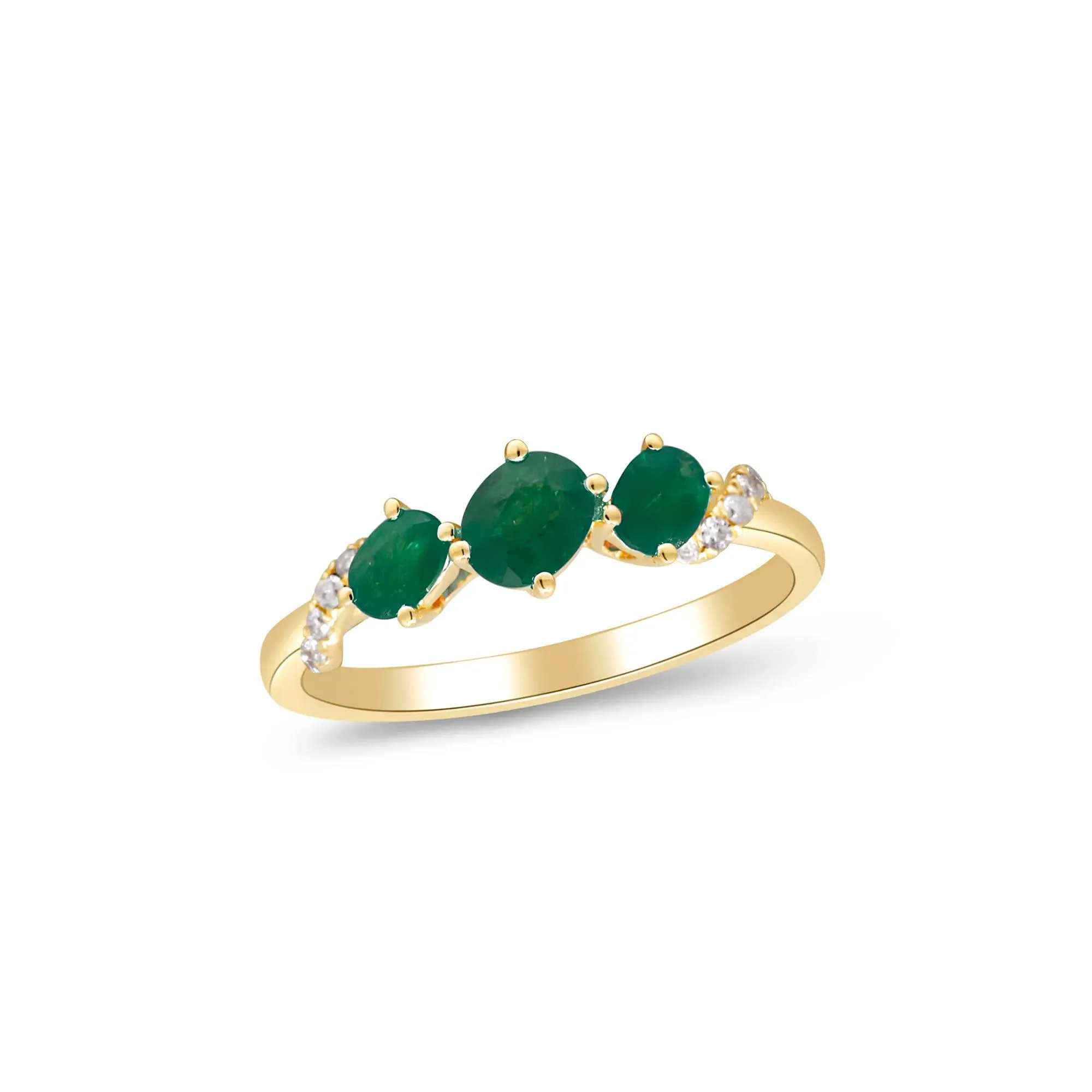 Emerald and Diamond Accent Ring 10K Yellow Gold Round Brilliant Cut Size 8.5 2mm - Image 4