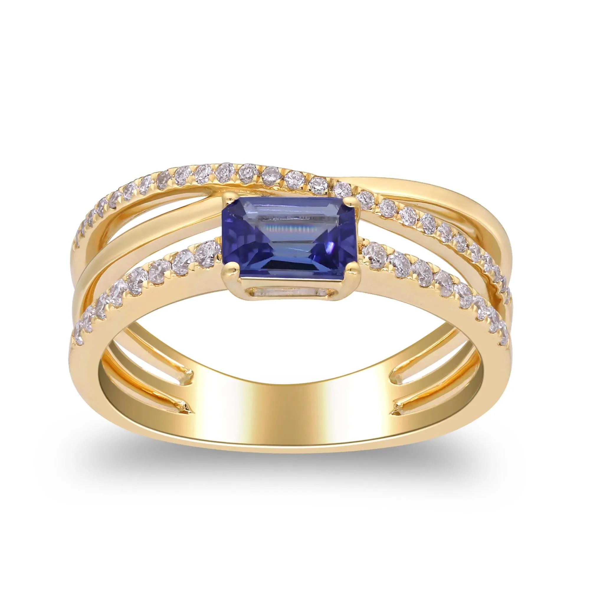 1/4 CT. Tw. Tanzanite and Diamond Crossover Ring 10K Yellow Gold Size 9 2mm